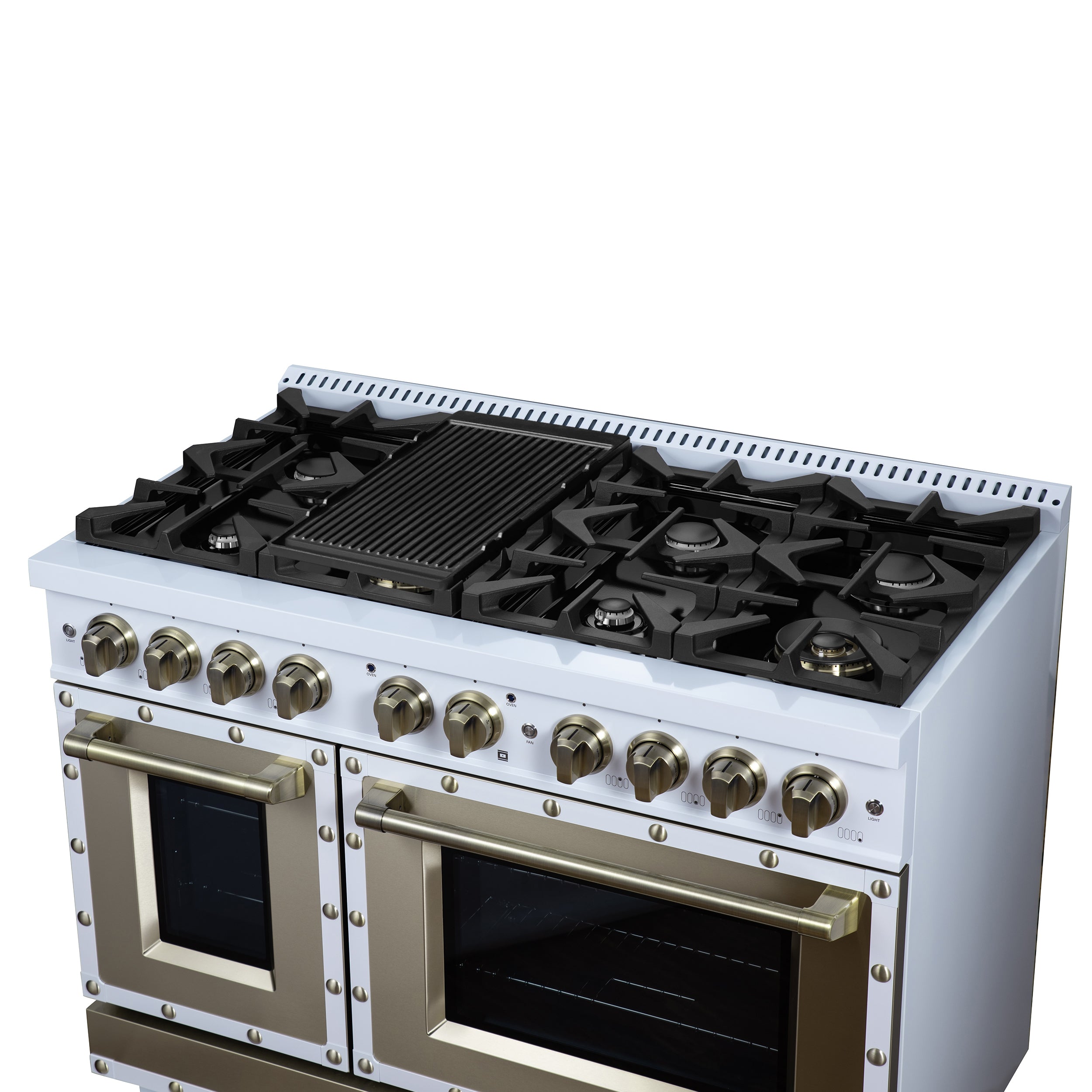 Forno Valente 48 in. 6.7 Cu.ft. White Gas Range with 8 Sealed Burners and Air Fry | FFSGS6299-48CPWHT