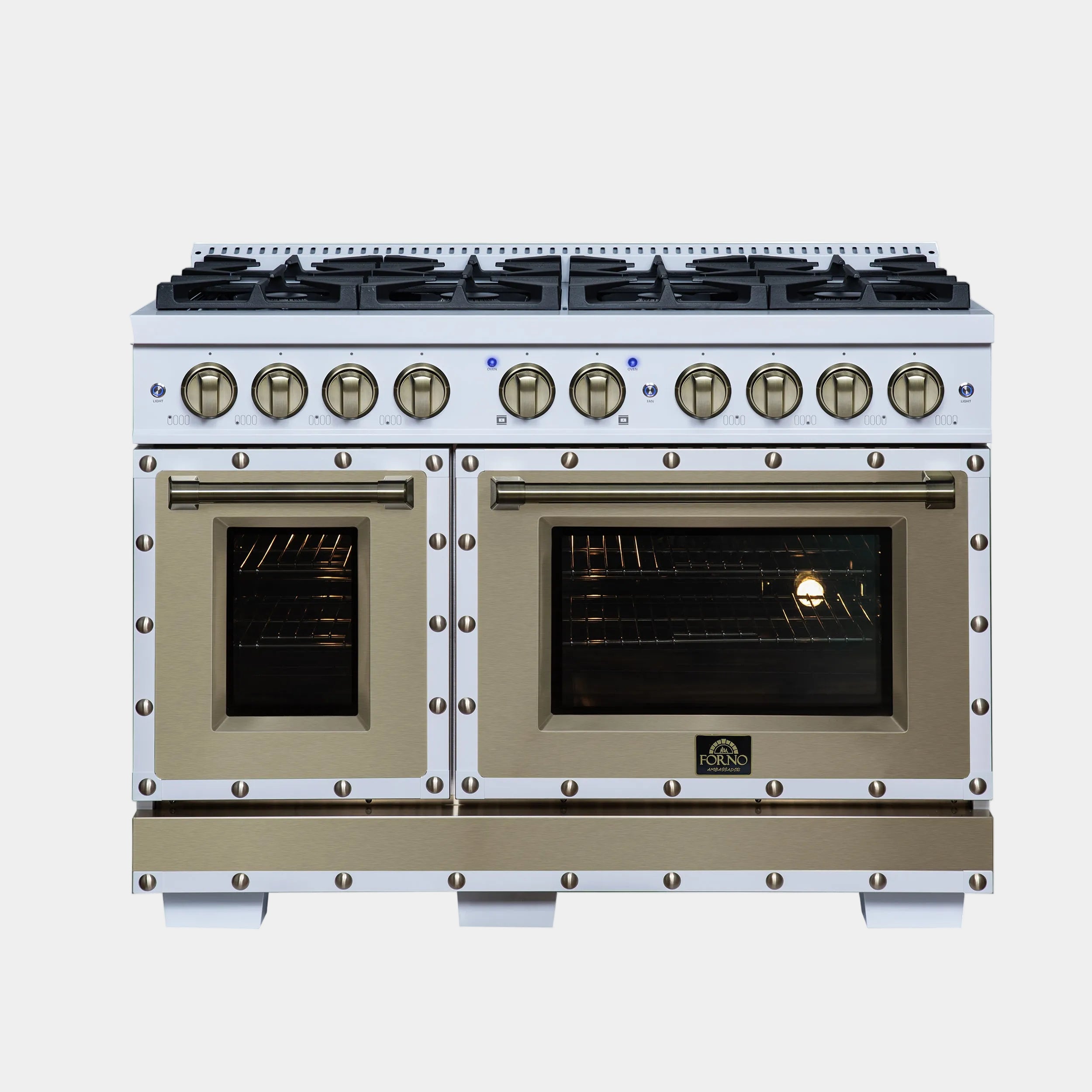 Forno Valente 48 in. 6.7 Cu.ft. White Gas Range with 8 Sealed Burners and Air Fry | FFSGS6299-48CPWHT