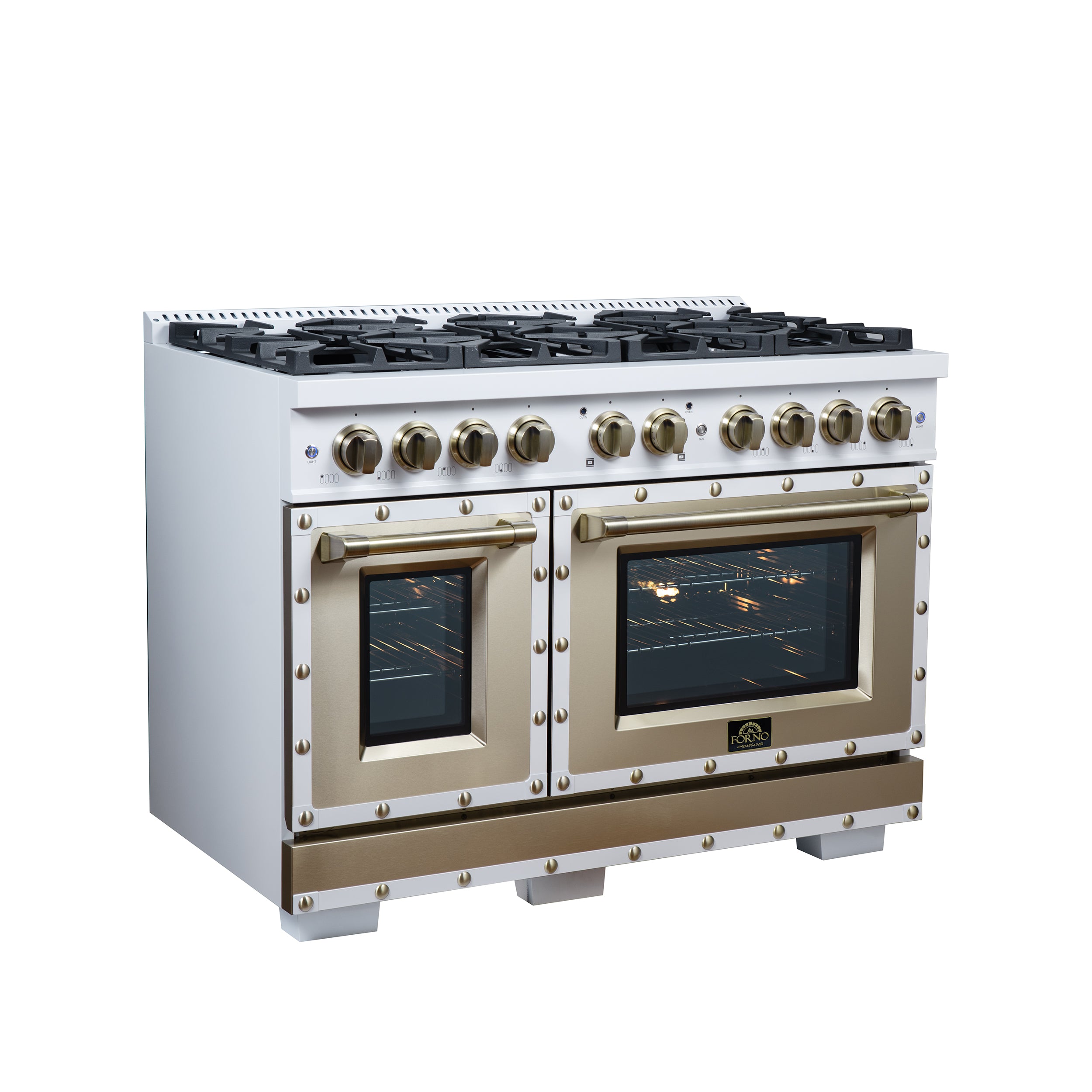 Forno Valente 48 in. 6.7 Cu.ft. White Gas Range with 8 Sealed Burners and Air Fry | FFSGS6299-48CPWHT