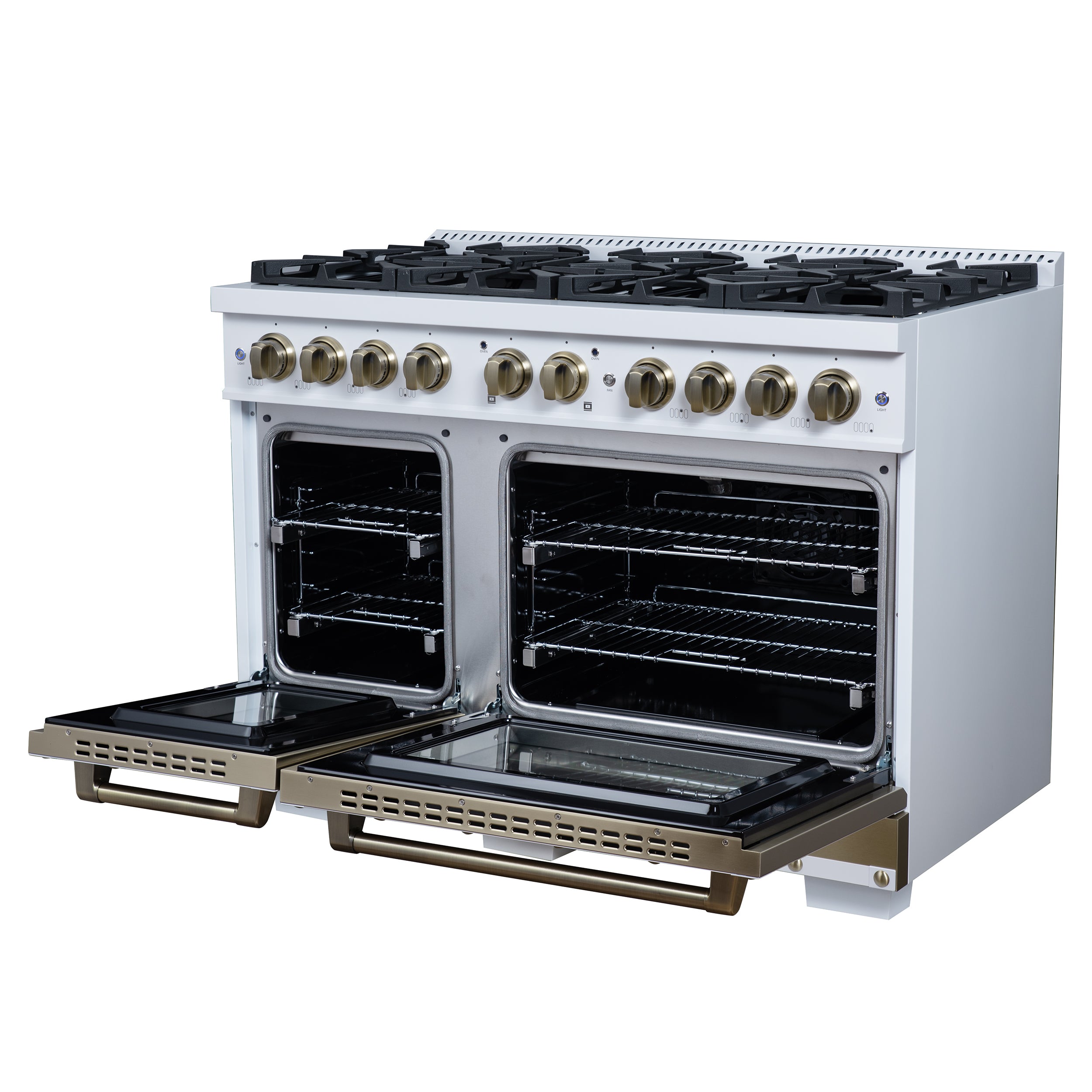 Forno Valente 48 in. 6.7 Cu.ft. White Gas Range with 8 Sealed Burners and Air Fry | FFSGS6299-48CPWHT