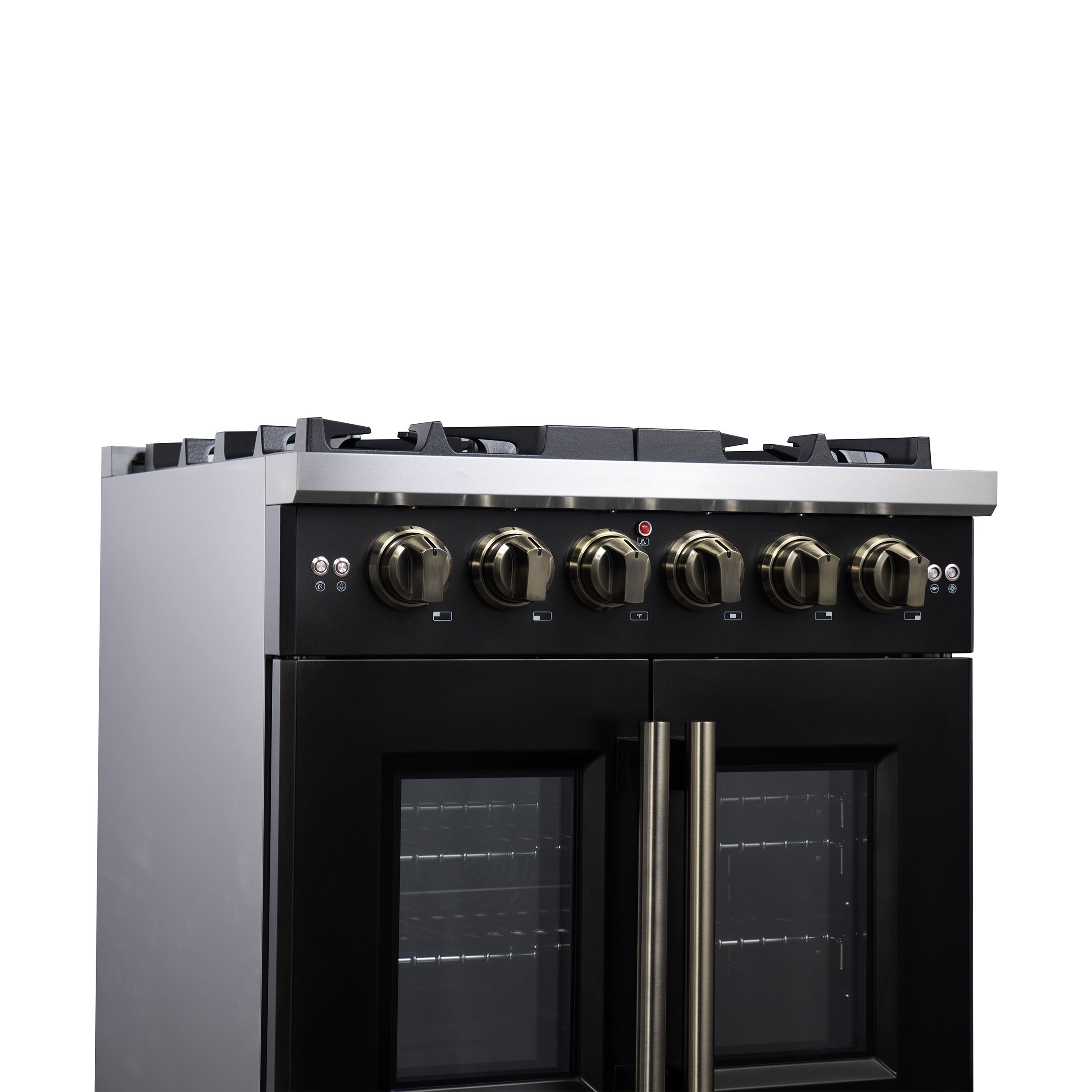 Forno Capriasca 30 in. 4.32 cu. ft. 5-Burner Black French Door Gas Range with Antique brass Accents | FFSGS6460-30BLK