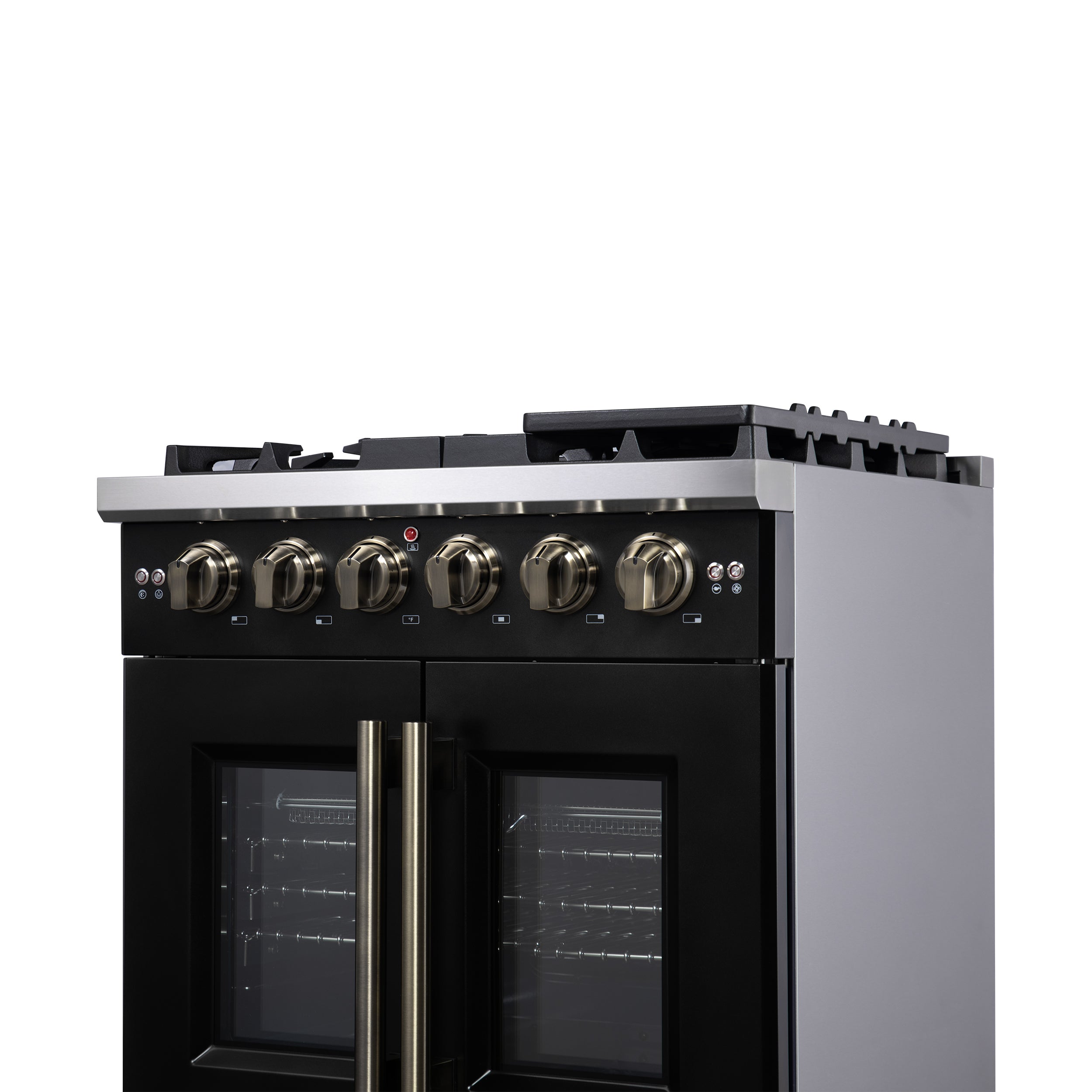 Forno Capriasca 30 in. 4.32 cu. ft. 5-Burner Black French Door Gas Range with Antique brass Accents | FFSGS6460-30BLK