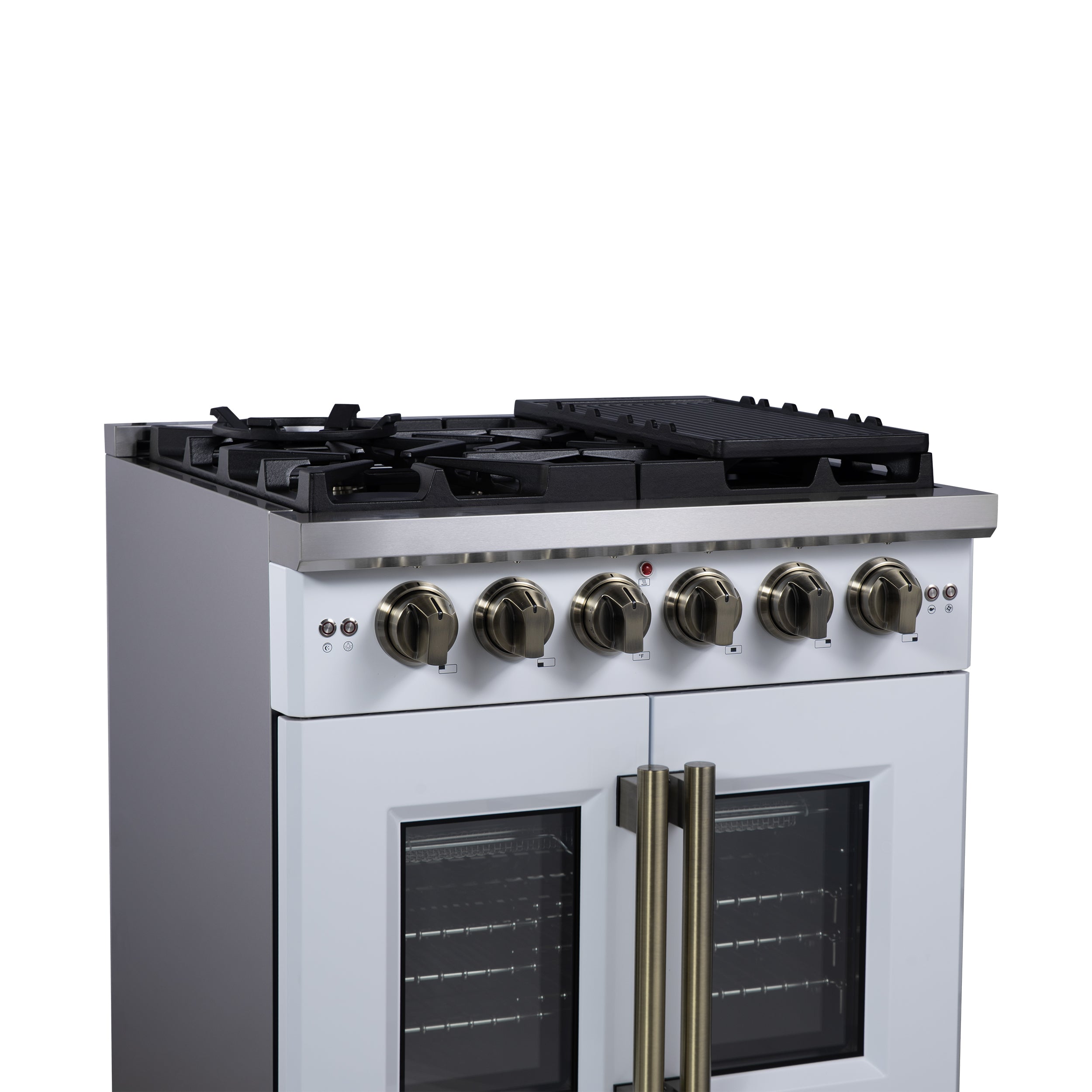 Forno Capriasca 30 in. 4.32 cu. ft. 5-Burner White French Door Gas Range with Antique brass Accents | FFSGS6460-30WHT