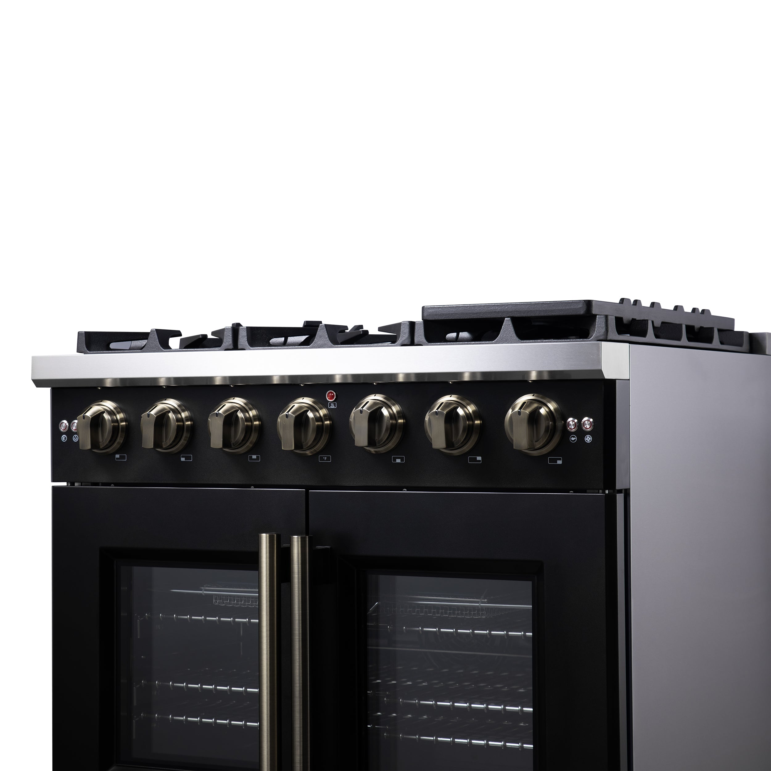 Forno Capriasca 36 in. 5.36 cu. ft. 6-Burner Black French Door Gas Range with Antique brass Accents | FFSGS6460-36BLK