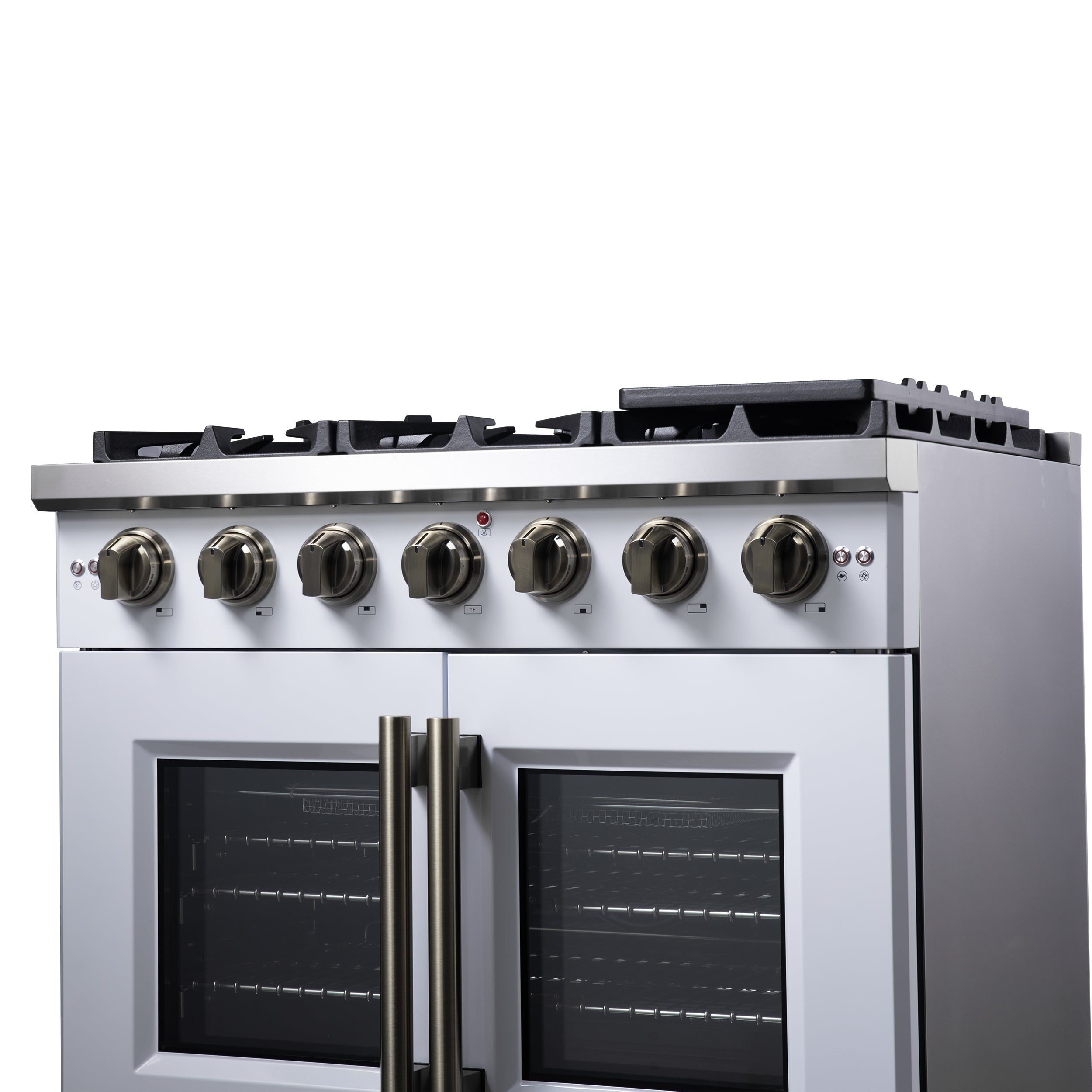 Forno Capriasca 36 in. 5.36 cu. ft. 6-Burner White French Door Gas Range with Antique brass Accents | FFSGS6460-36WHT