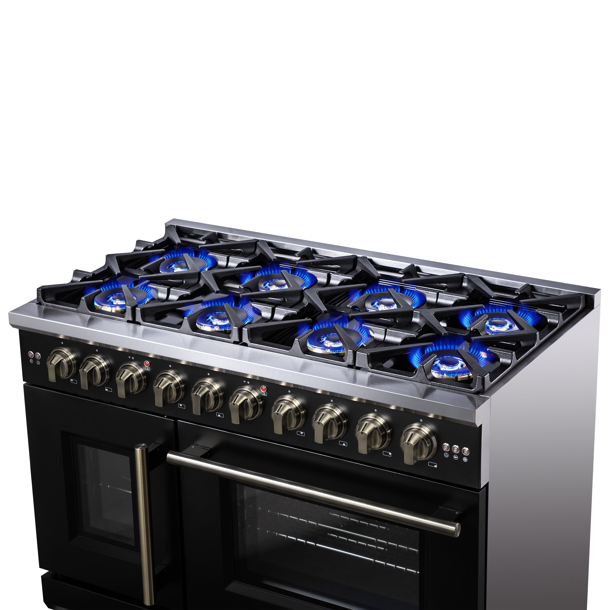 Forno Capriasca 48-Inch Black Freestanding French Door Gas Range, 8 Burners, Convection Oven, Energy Efficient