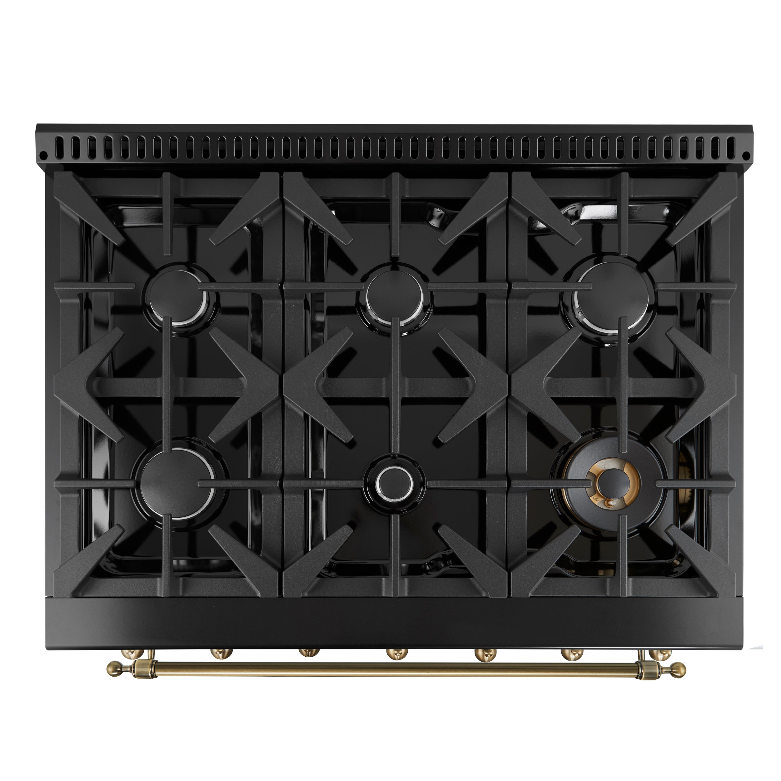 Forno Antico 36 in. 4.5 cu. ft. 6-Burner Black Gas Range with Antique Brass Accents | FFSGS6219-36BLK