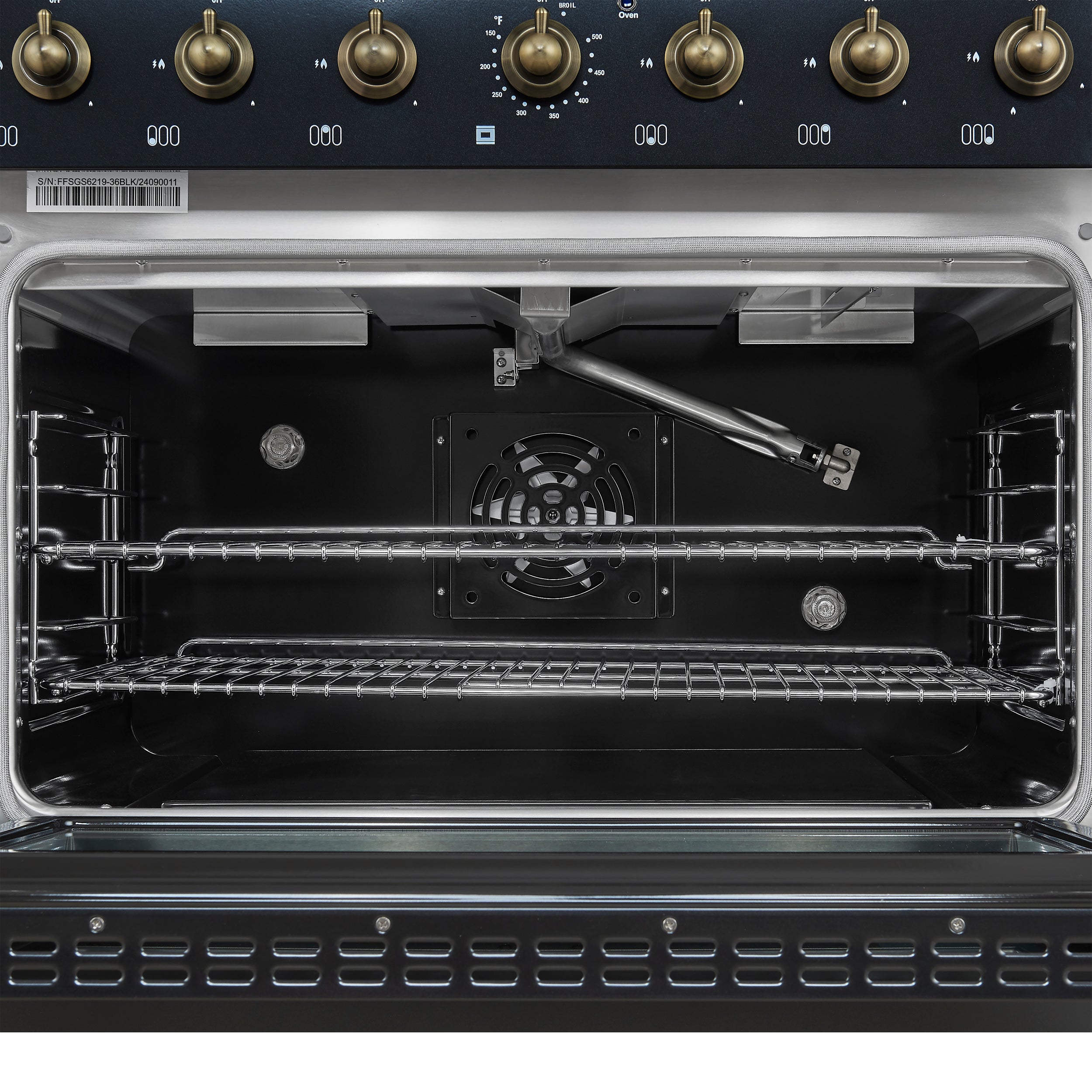 Forno Antico 36 in. 4.5 cu. ft. 6-Burner Black Gas Range with Antique Brass Accents | FFSGS6219-36BLK
