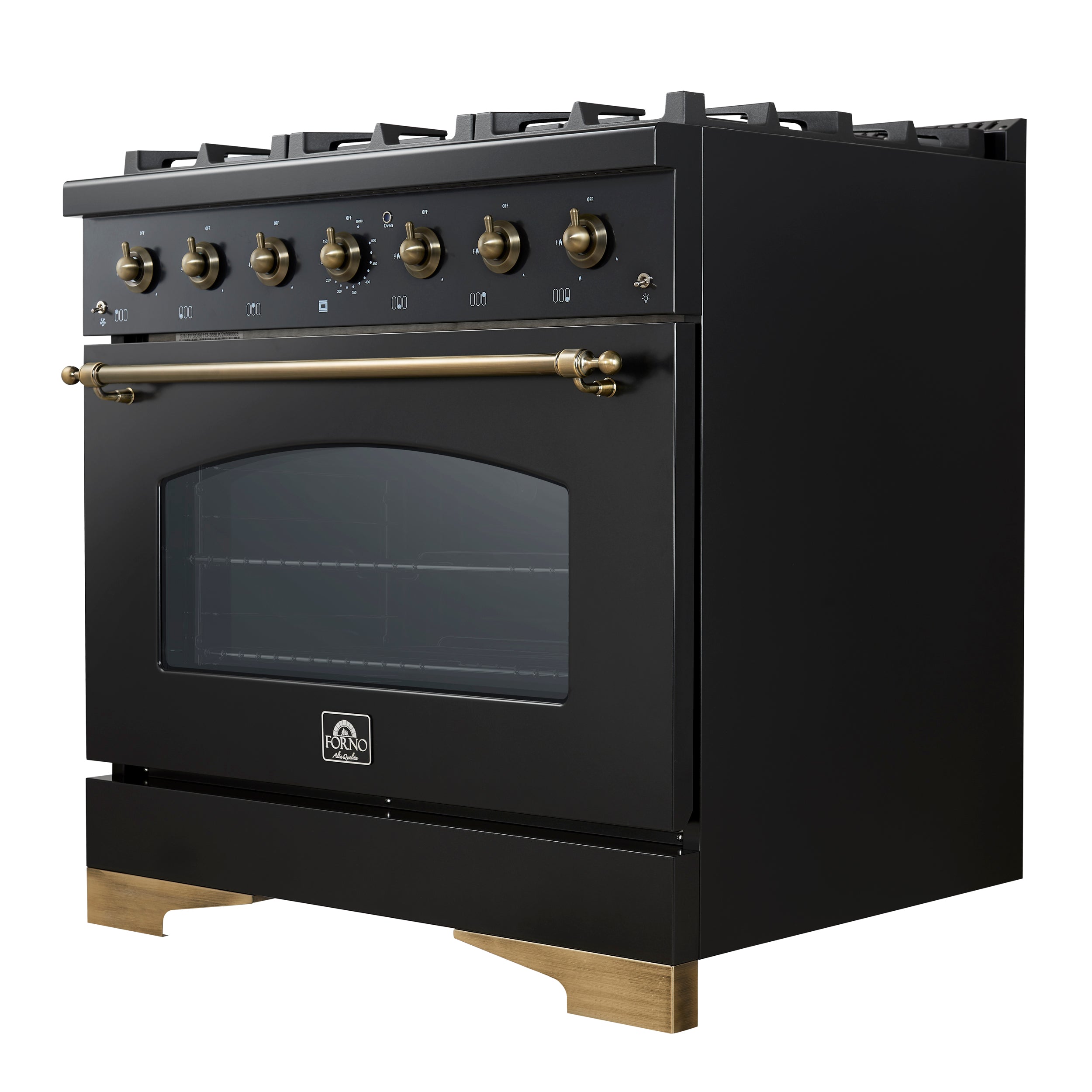 Forno Antico 36 in. 4.5 cu. ft. 6-Burner Black Gas Range with Antique Brass Accents | FFSGS6219-36BLK