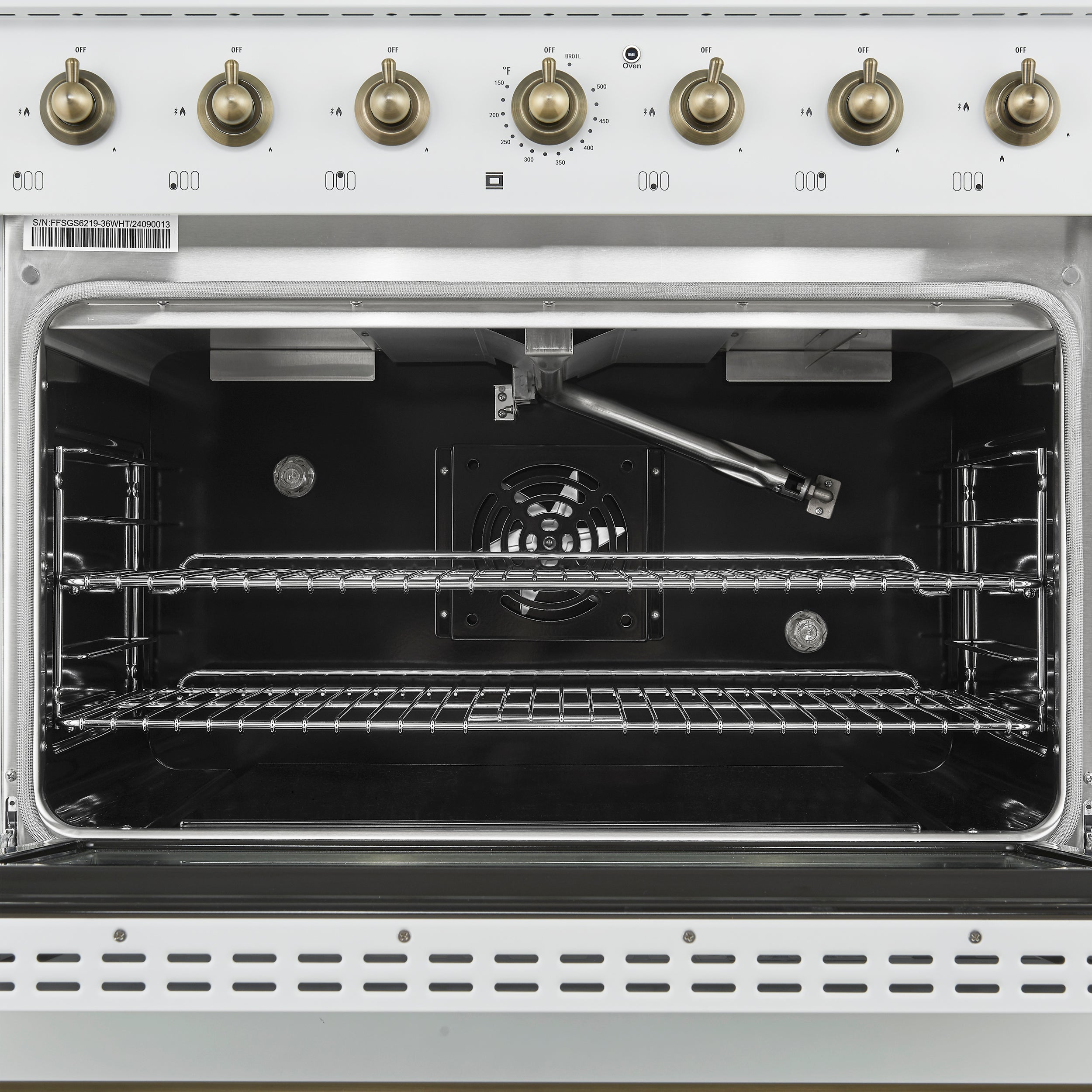 Forno Antico 36 in. 4.5 cu. ft. 6-Burner White Gas Range with Antique Brass Accents | FFSGS6219-36WHT