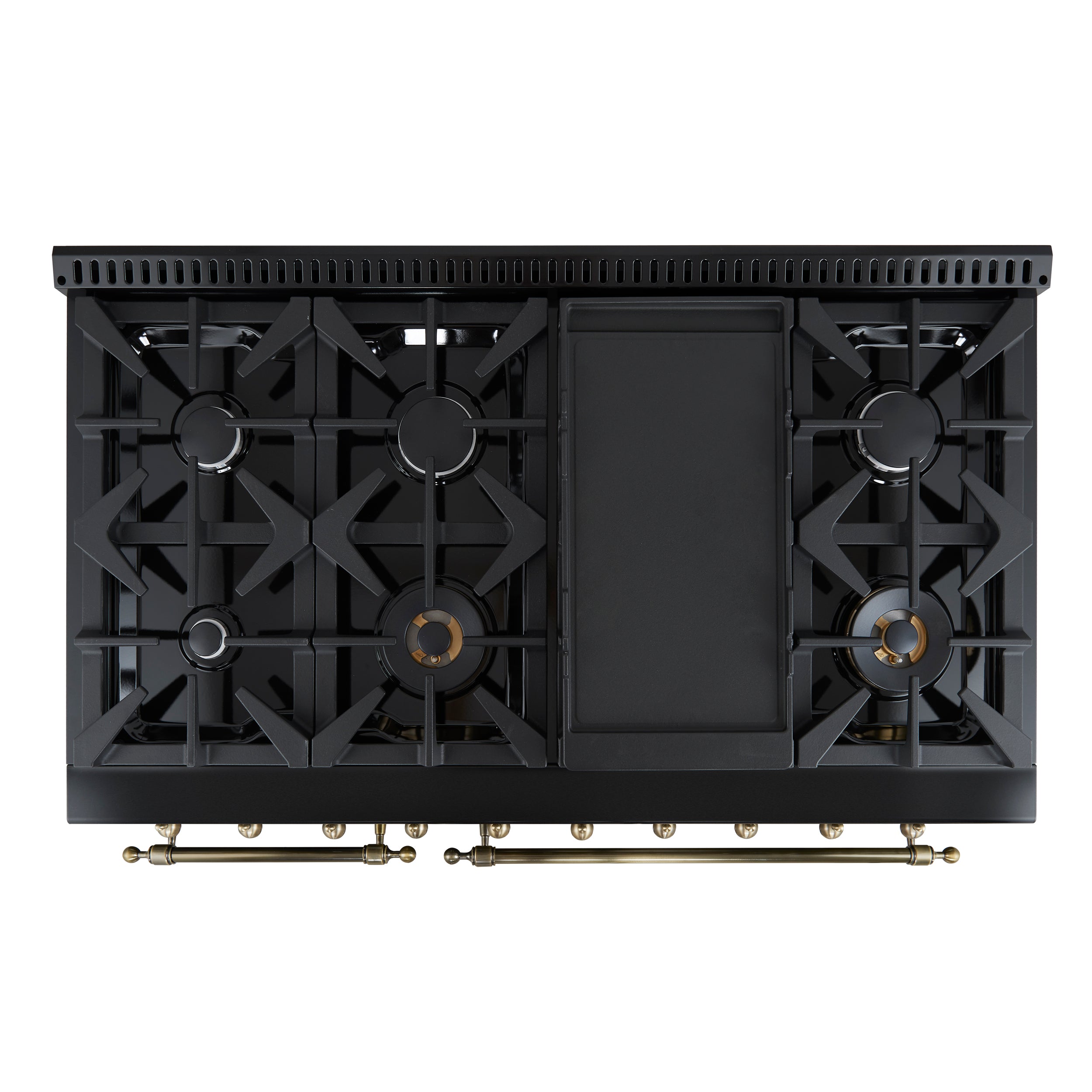Forno Antico 48 in. 5.5 cu. ft. 8-Burner Black Gas Range with Antique Brass Accents | FFSGS6219-48BLK