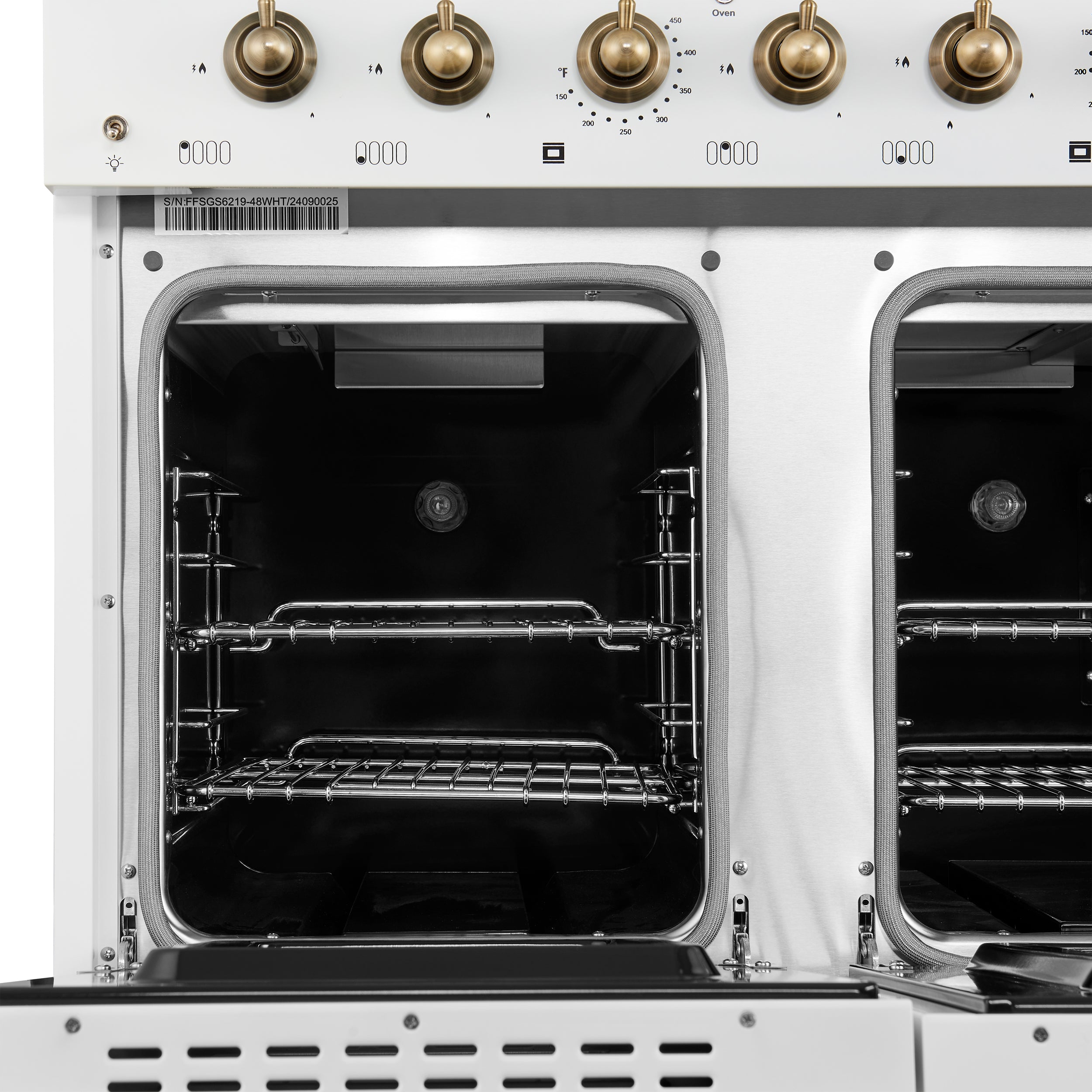 Forno Antico 48 in. 5.5 cu. ft. 8-Burner White Gas Range with Antique Brass Accents | FFSGS6219-48WHT