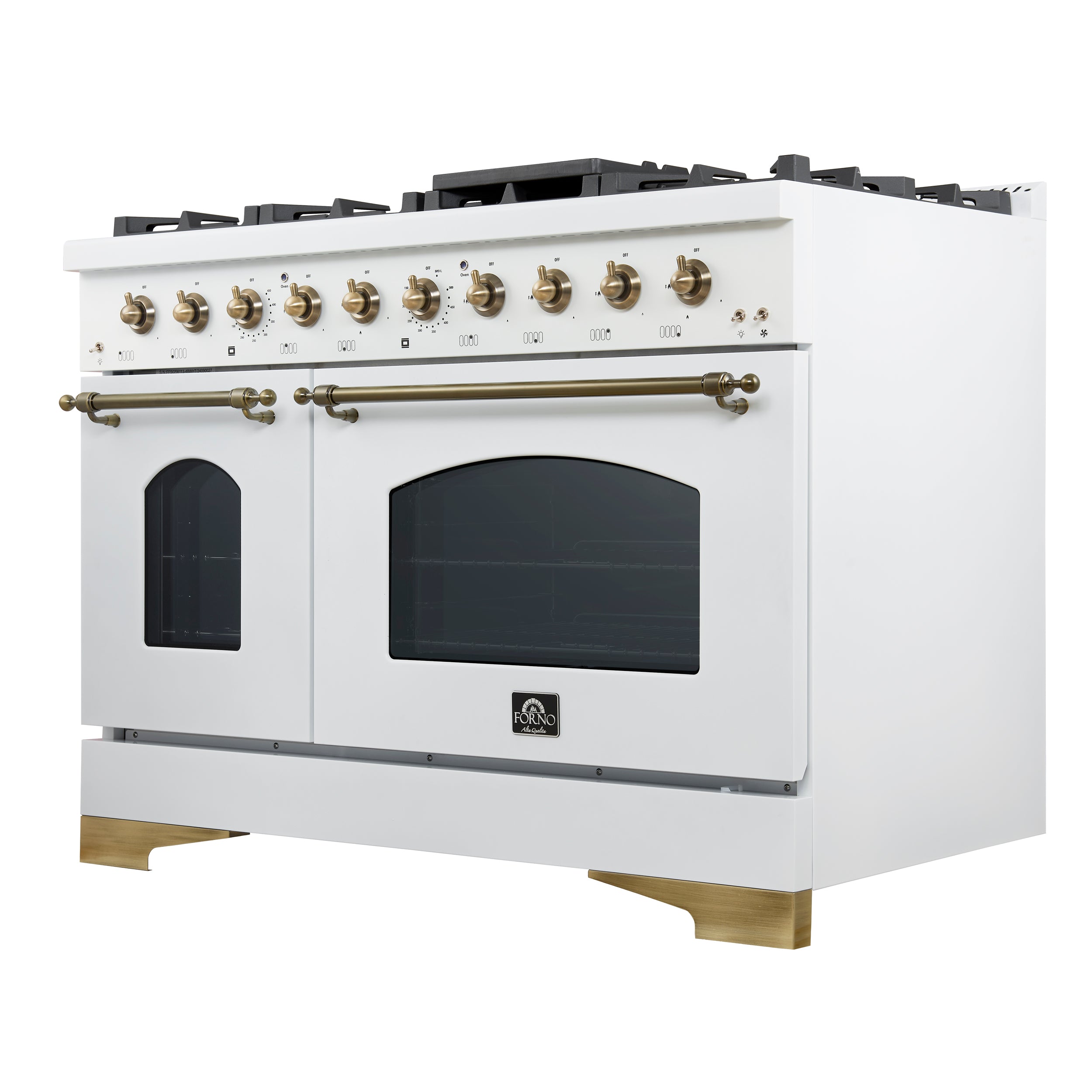 Forno Antico 48 in. 5.5 cu. ft. 8-Burner White Gas Range with Antique Brass Accents | FFSGS6219-48WHT