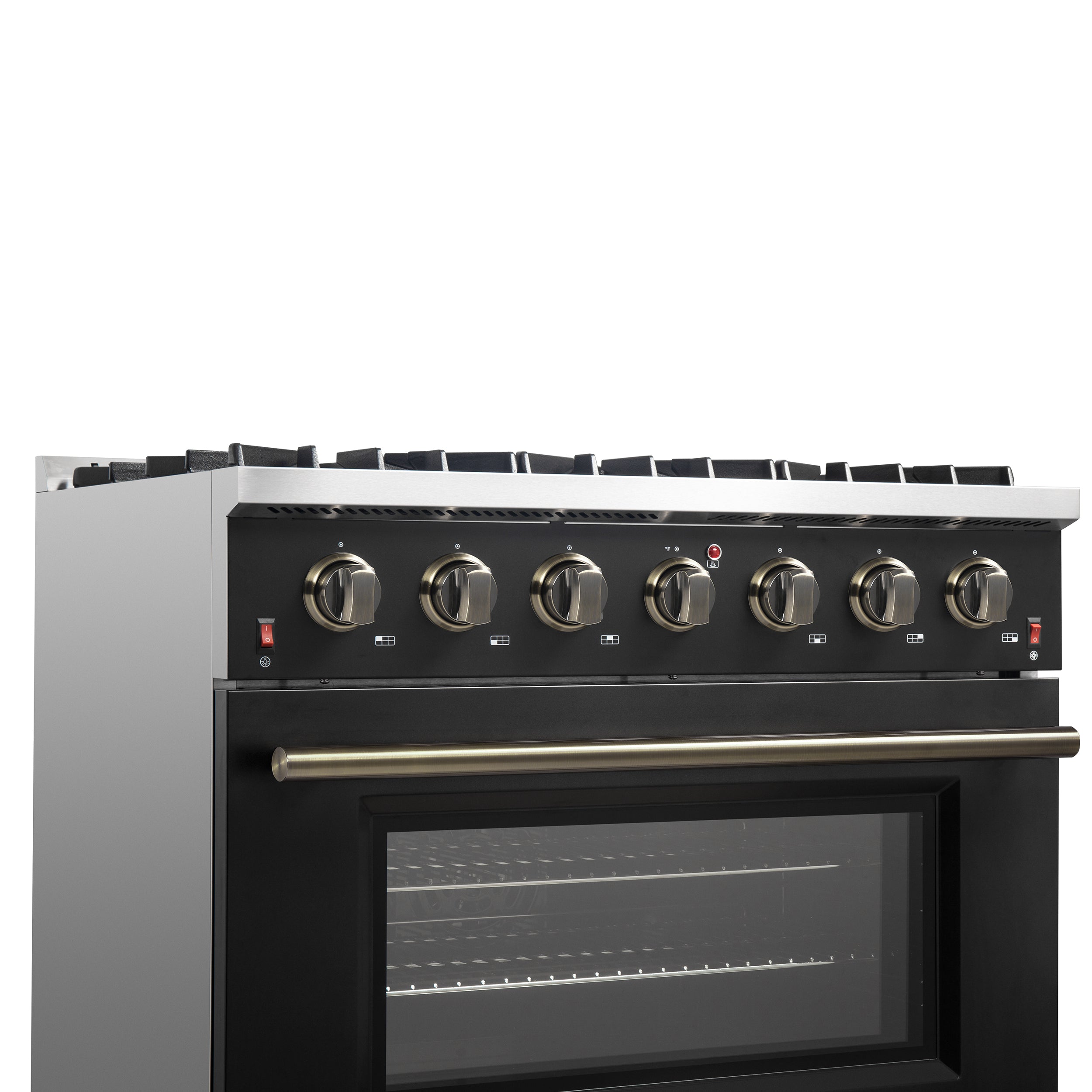 Forno Galiano 36 in. 5.26 cu. ft. 6-Burner Black Gas Range with Antique Brass Accents | FFSGS6244-36BLK