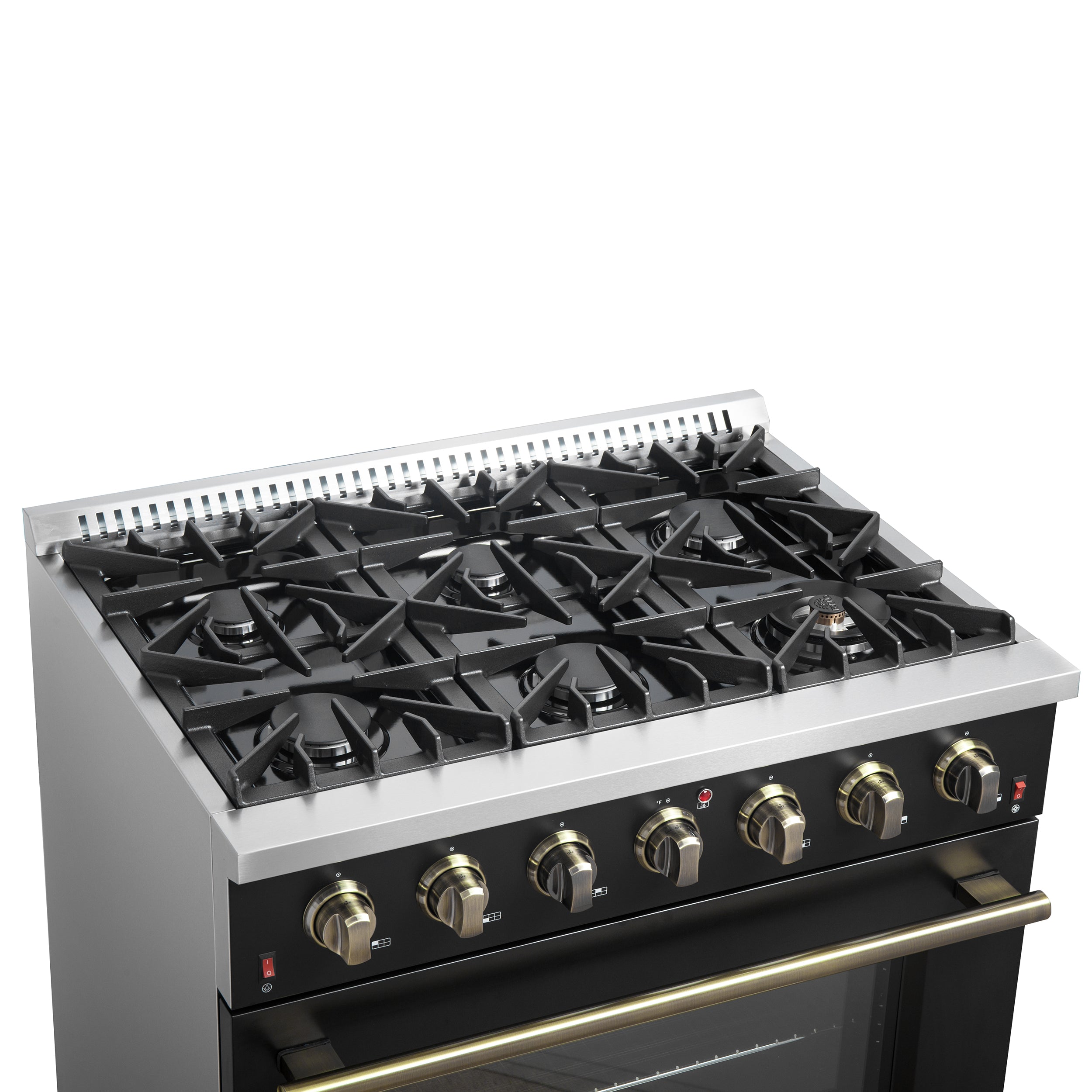 Forno Galiano 36 in. 5.26 cu. ft. 6-Burner Black Gas Range with Antique Brass Accents | FFSGS6244-36BLK