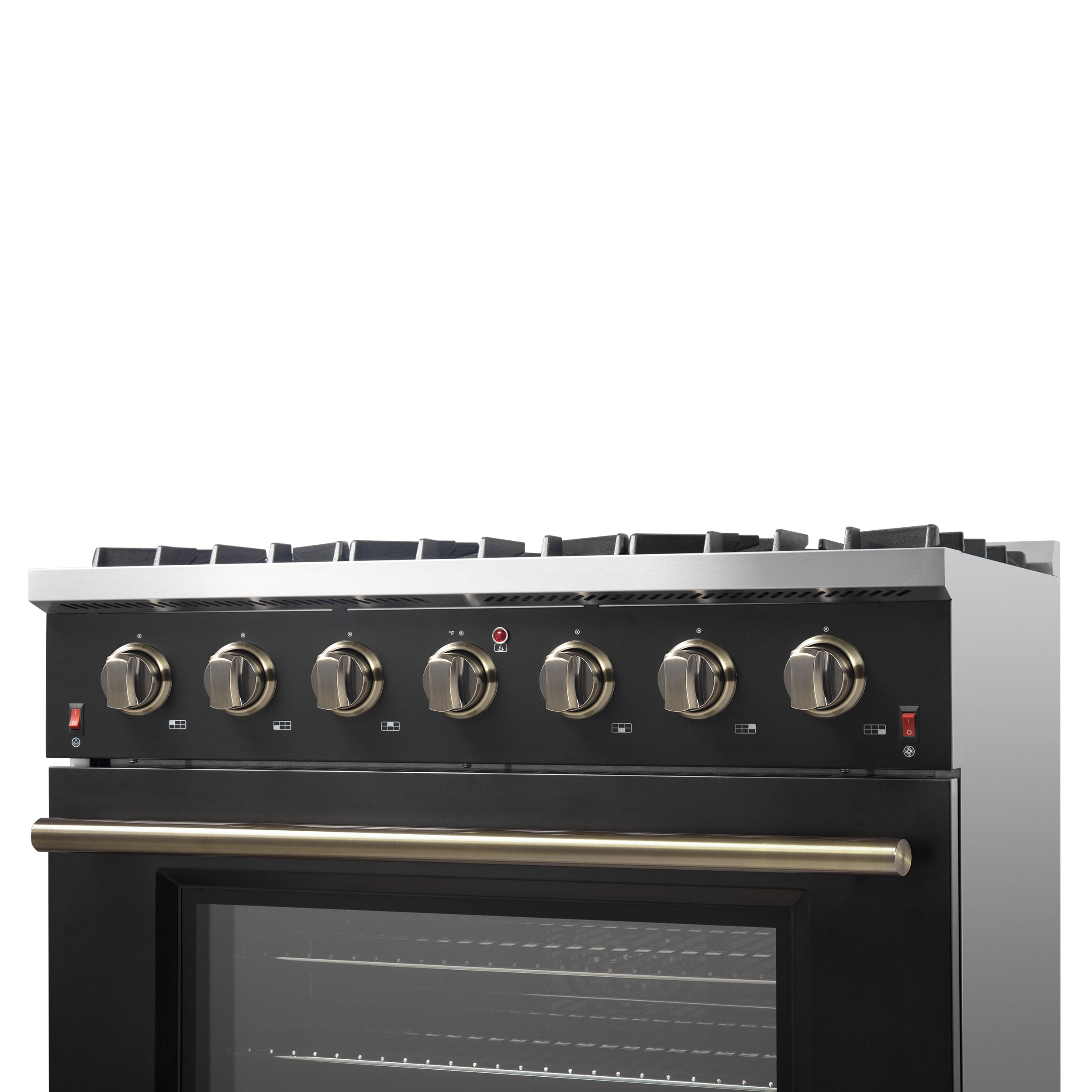 Forno Galiano 36 in. 5.26 cu. ft. 6-Burner Black Gas Range with Antique Brass Accents | FFSGS6244-36BLK