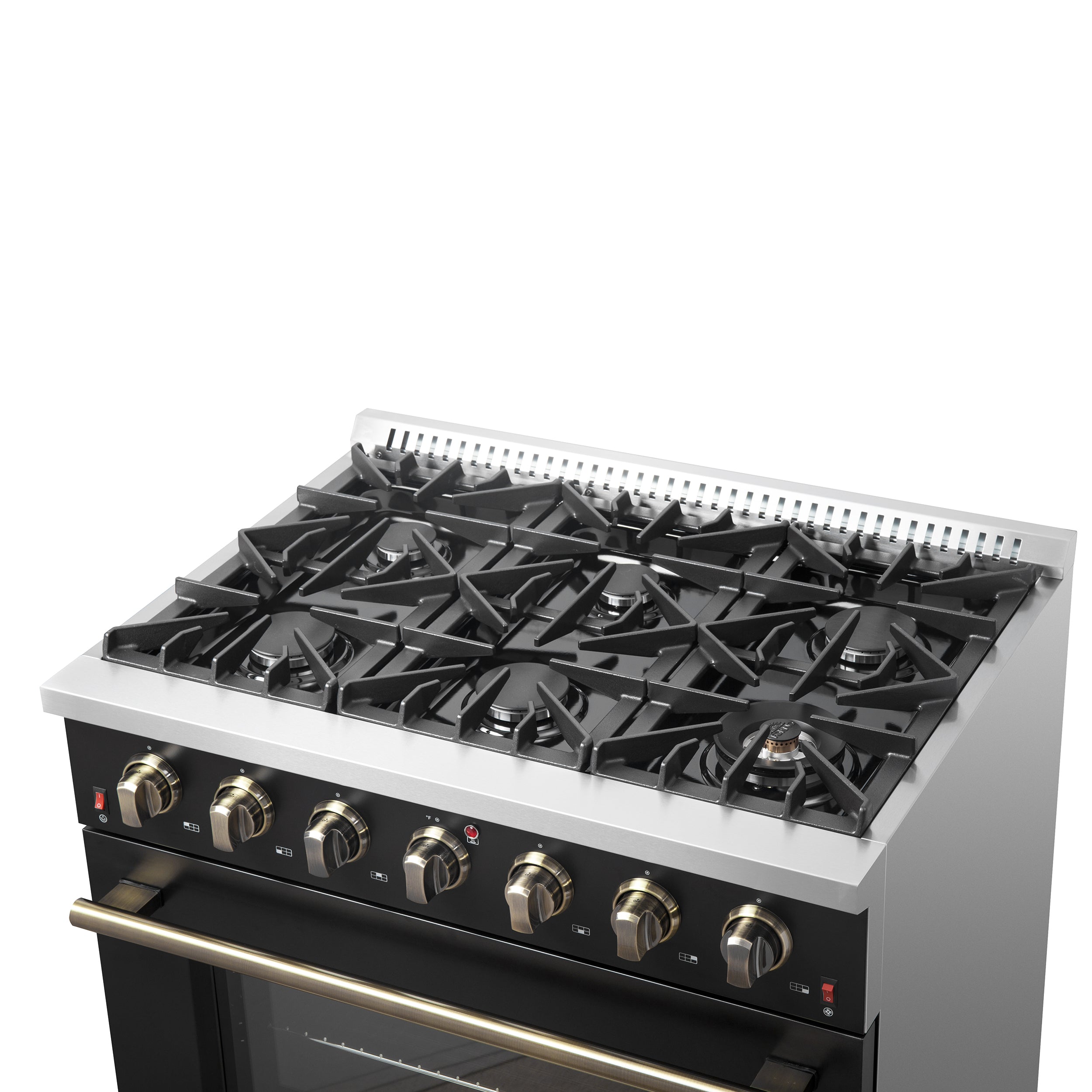 Forno Galiano 36 in. 5.26 cu. ft. 6-Burner Black Gas Range with Antique Brass Accents | FFSGS6244-36BLK