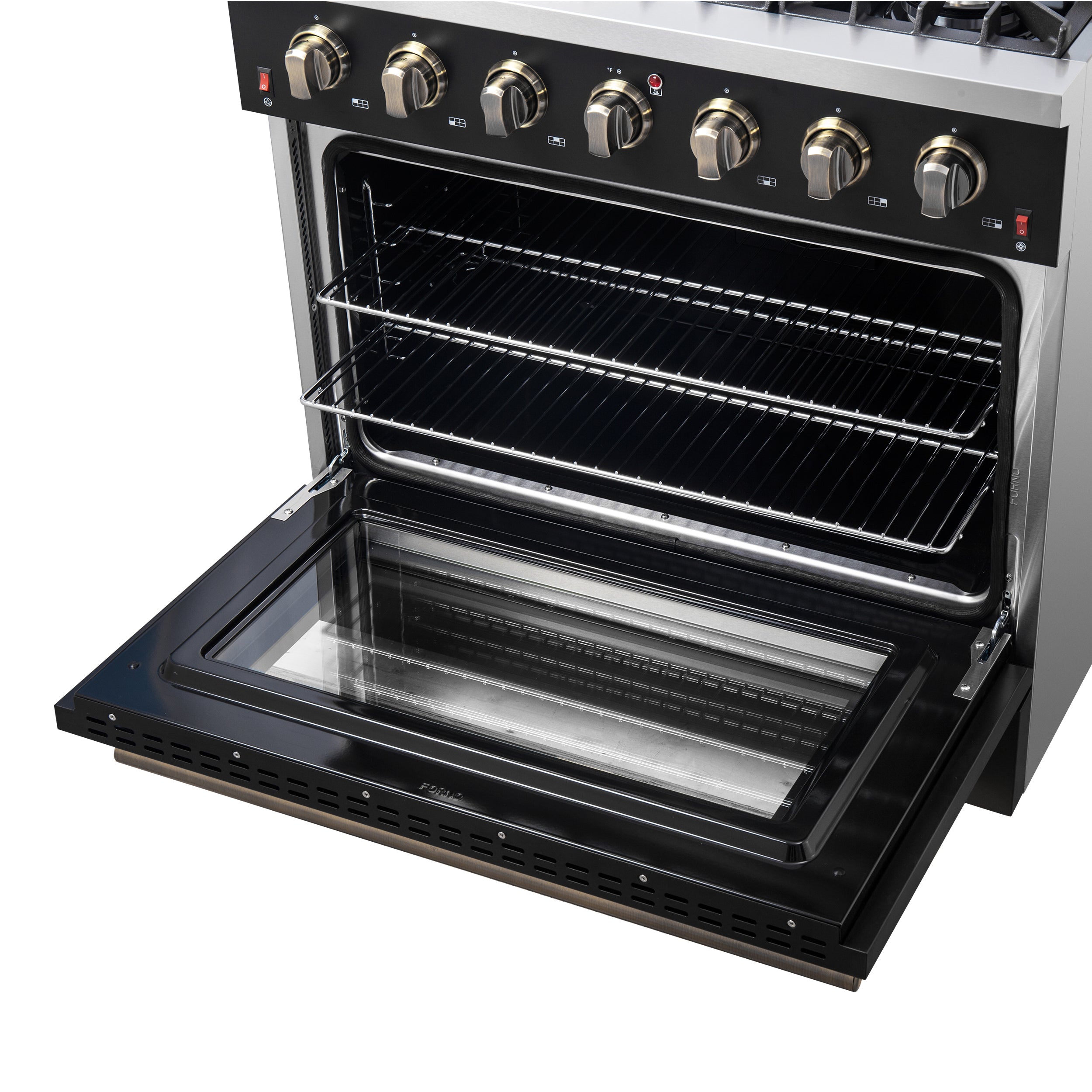 Forno Galiano 36 in. 5.26 cu. ft. 6-Burner Black Gas Range with Antique Brass Accents | FFSGS6244-36BLK