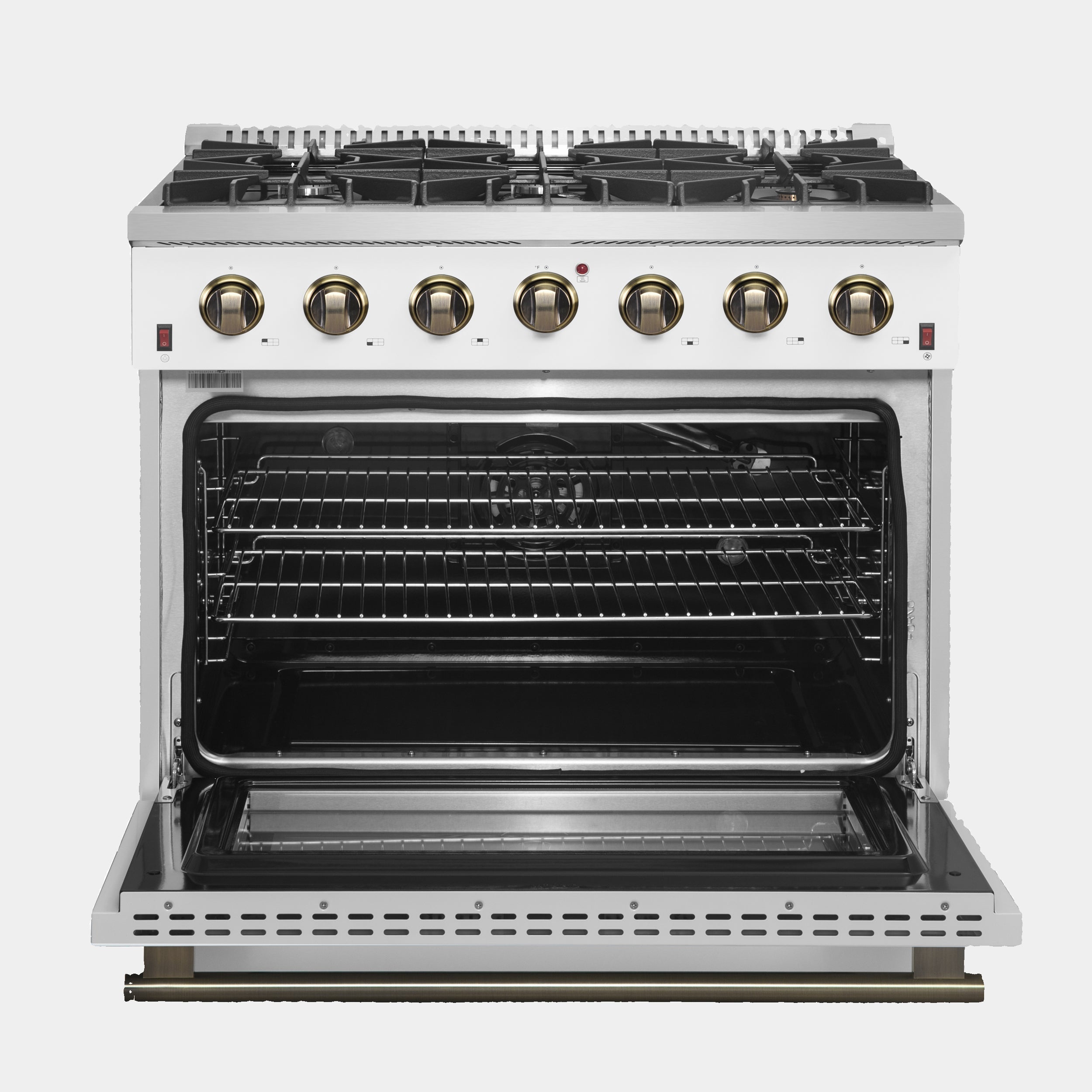 Forno Galiano 36 in. 5.26 cu. ft. 6-Burner White Gas Range with Antique Brass Accents | FFSGS6244-36WHT