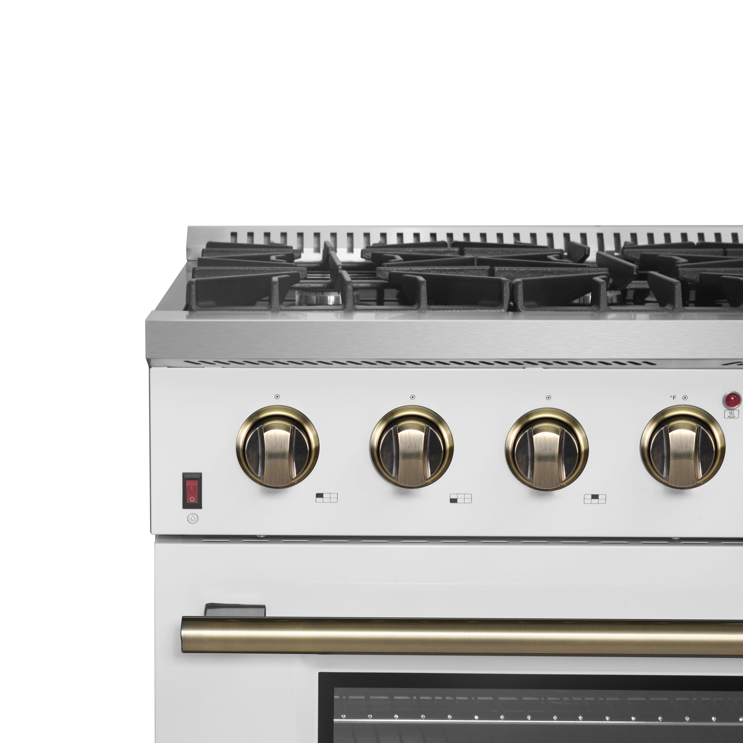 Forno Galiano 36 in. 5.26 cu. ft. 6-Burner White Gas Range with Antique Brass Accents | FFSGS6244-36WHT