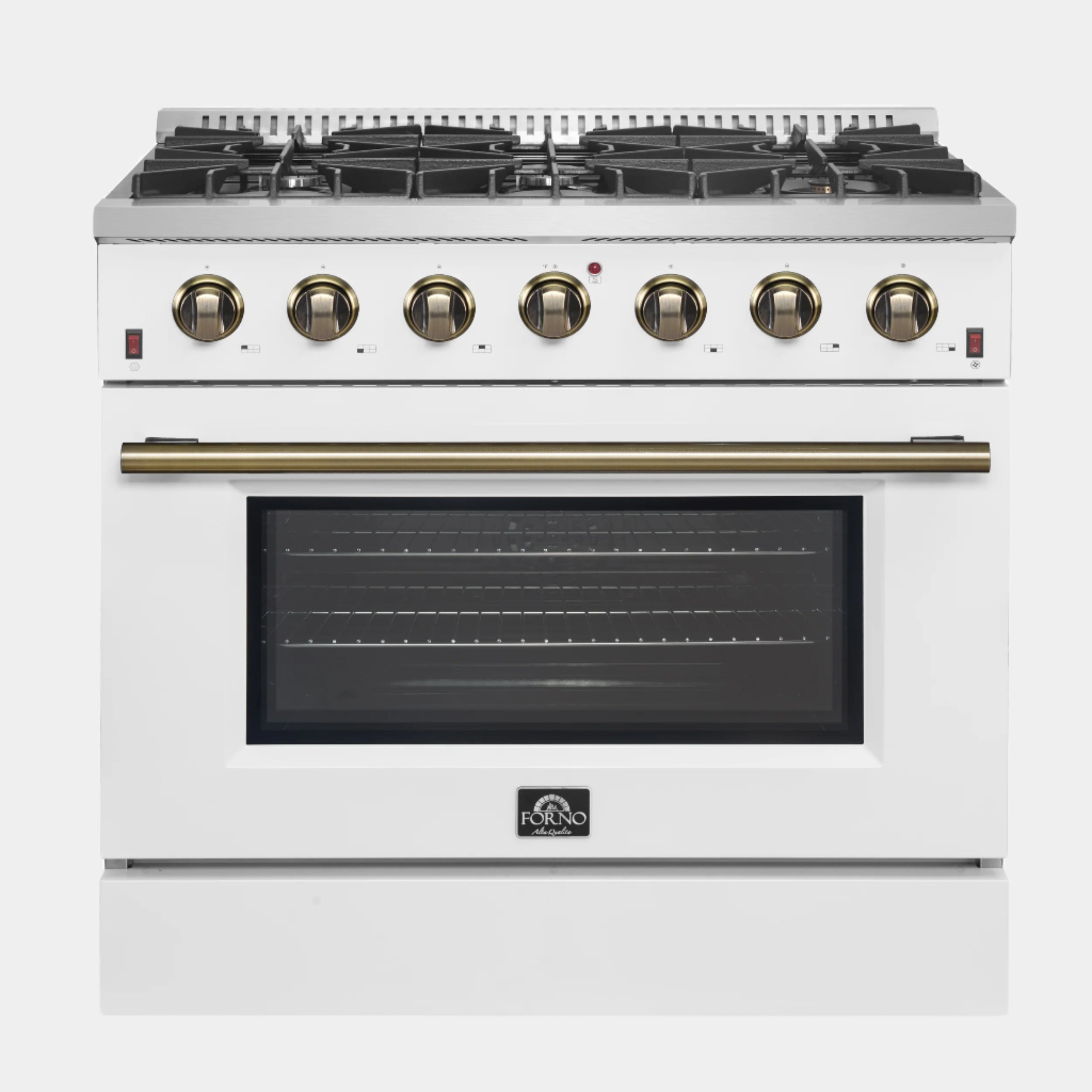 Forno Galiano 36 in. 5.26 cu. ft. 6-Burner White Gas Range with Antique Brass Accents | FFSGS6244-36WHT