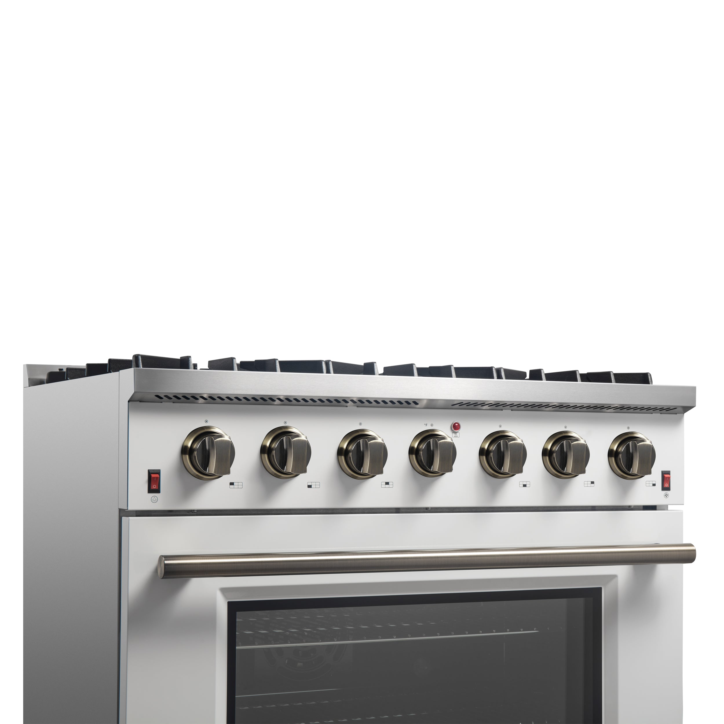 Forno Galiano 36 in. 5.26 cu. ft. 6-Burner White Gas Range with Antique Brass Accents | FFSGS6244-36WHT