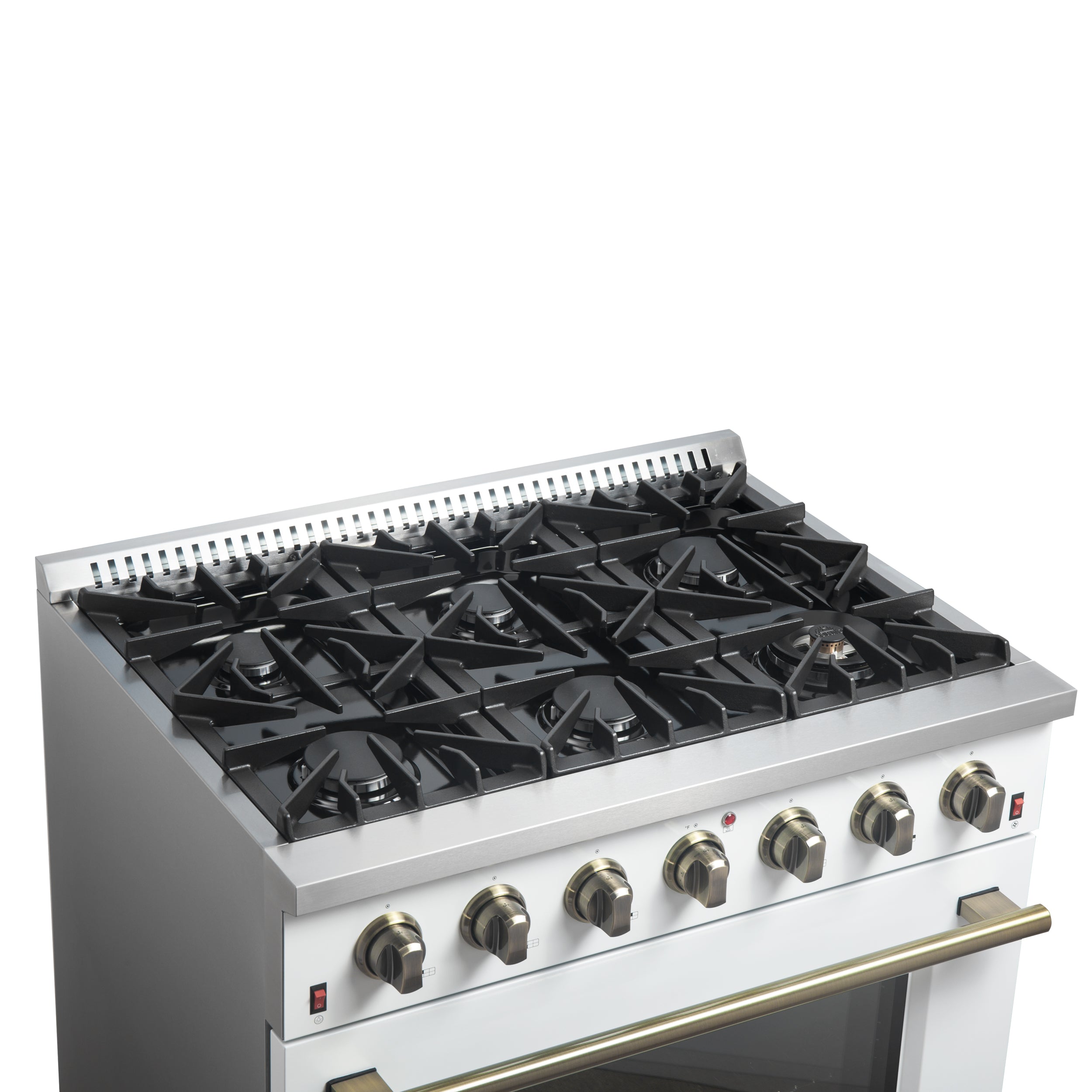 Forno Galiano 36 in. 5.26 cu. ft. 6-Burner White Gas Range with Antique Brass Accents | FFSGS6244-36WHT