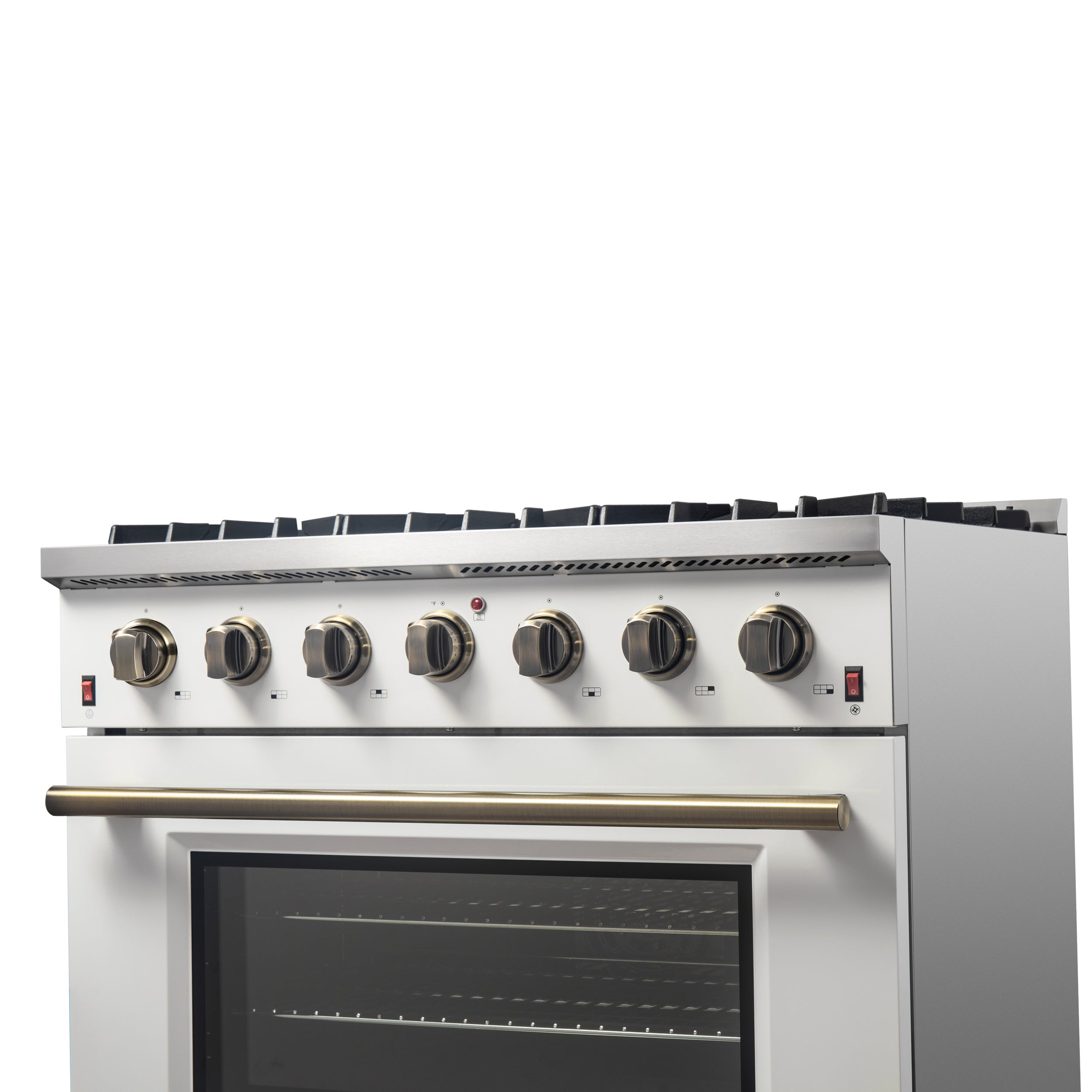 Forno Galiano 36 in. 5.26 cu. ft. 6-Burner White Gas Range with Antique Brass Accents | FFSGS6244-36WHT