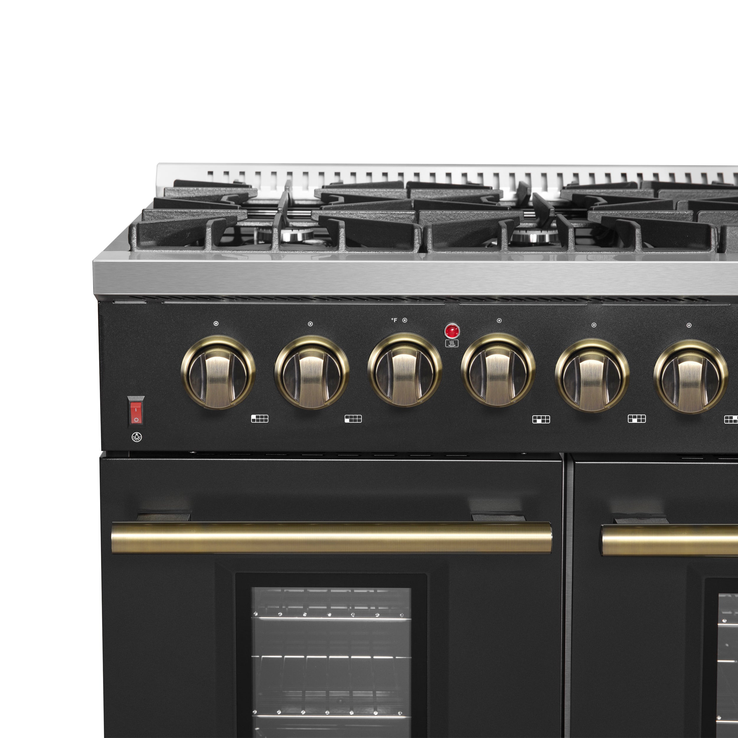 Forno Galiano 48 in. 6.58 cu. ft. 8-Burner Black Gas Range with Antique Brass Accents| FFSGS6244-48BLK
