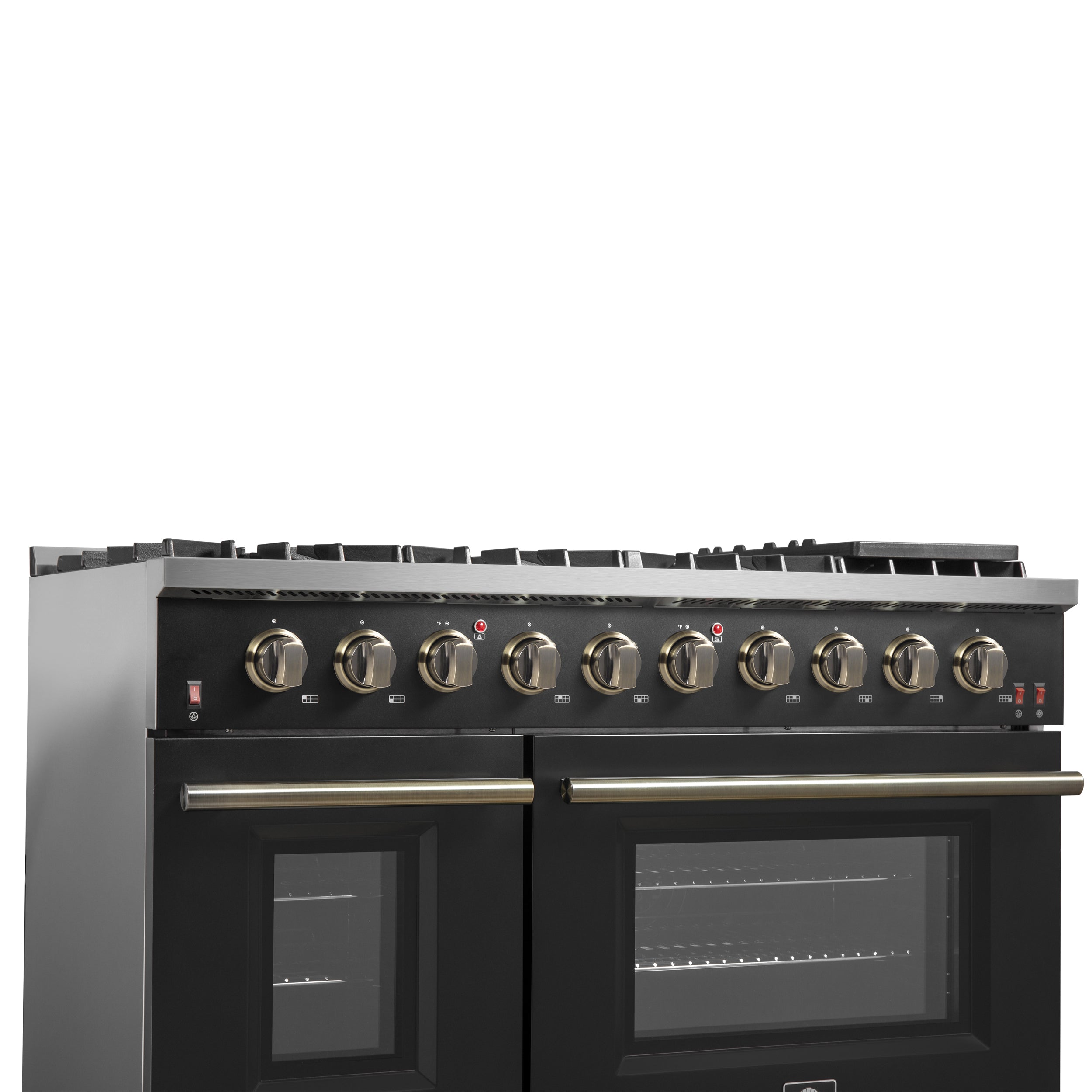 Forno Galiano 48 in. 6.58 cu. ft. 8-Burner Black Gas Range with Antique Brass Accents| FFSGS6244-48BLK