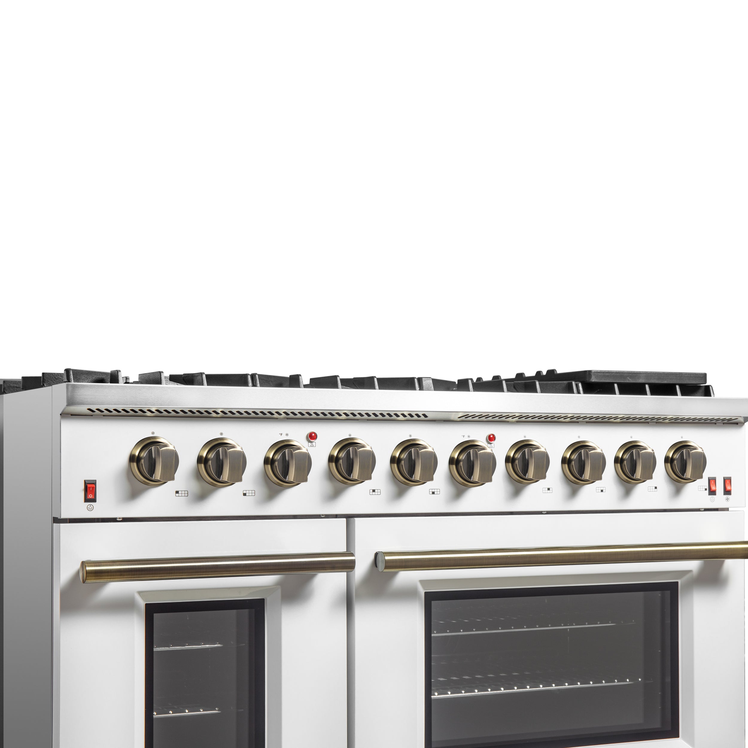 Forno Galiano 48 in. 6.58 cu. ft. 8-Burner White Gas Range with Antique Brass Accents| FFSGS6244-48WHT