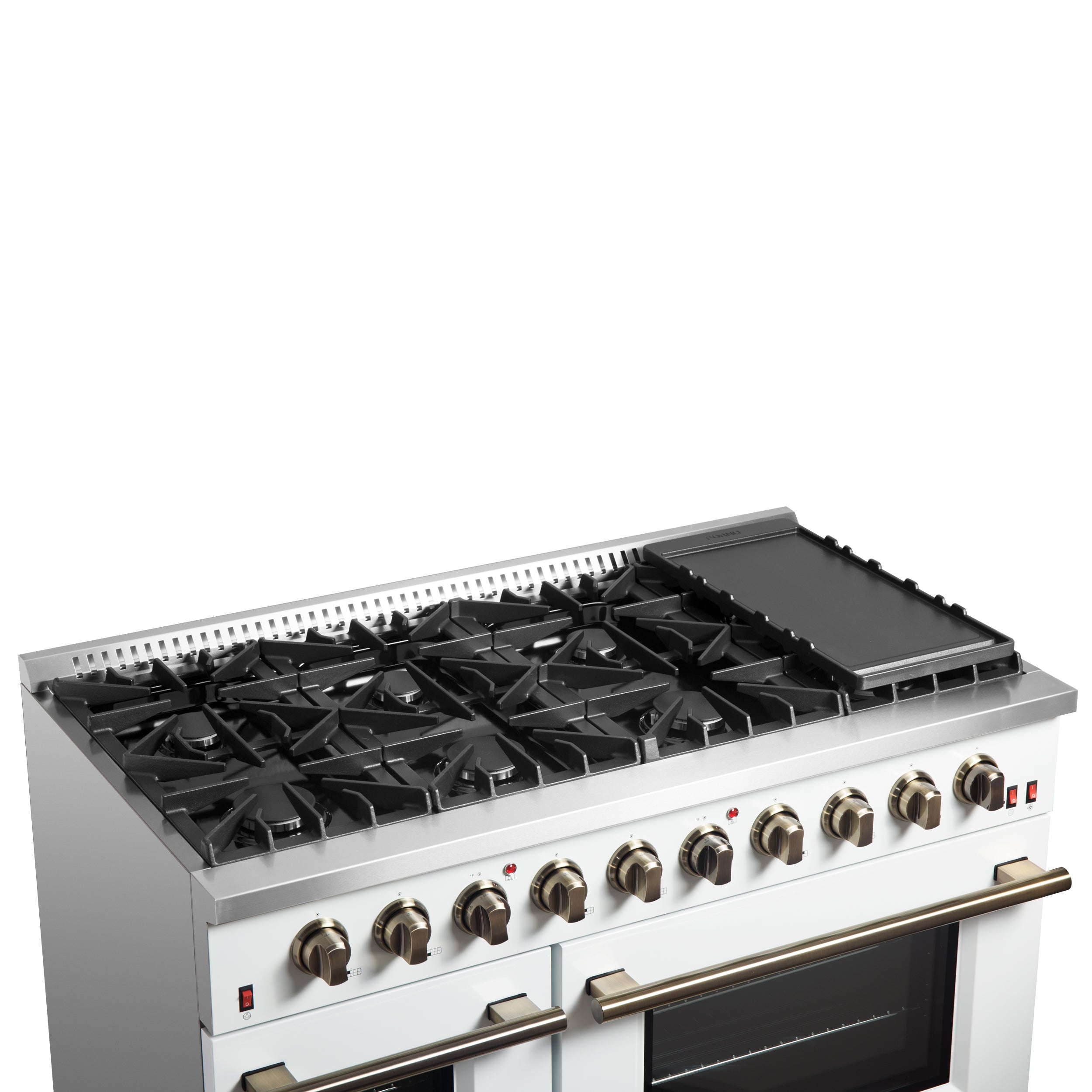 Forno Galiano 48 in. 6.58 cu. ft. 8-Burner White Gas Range with Antique Brass Accents| FFSGS6244-48WHT