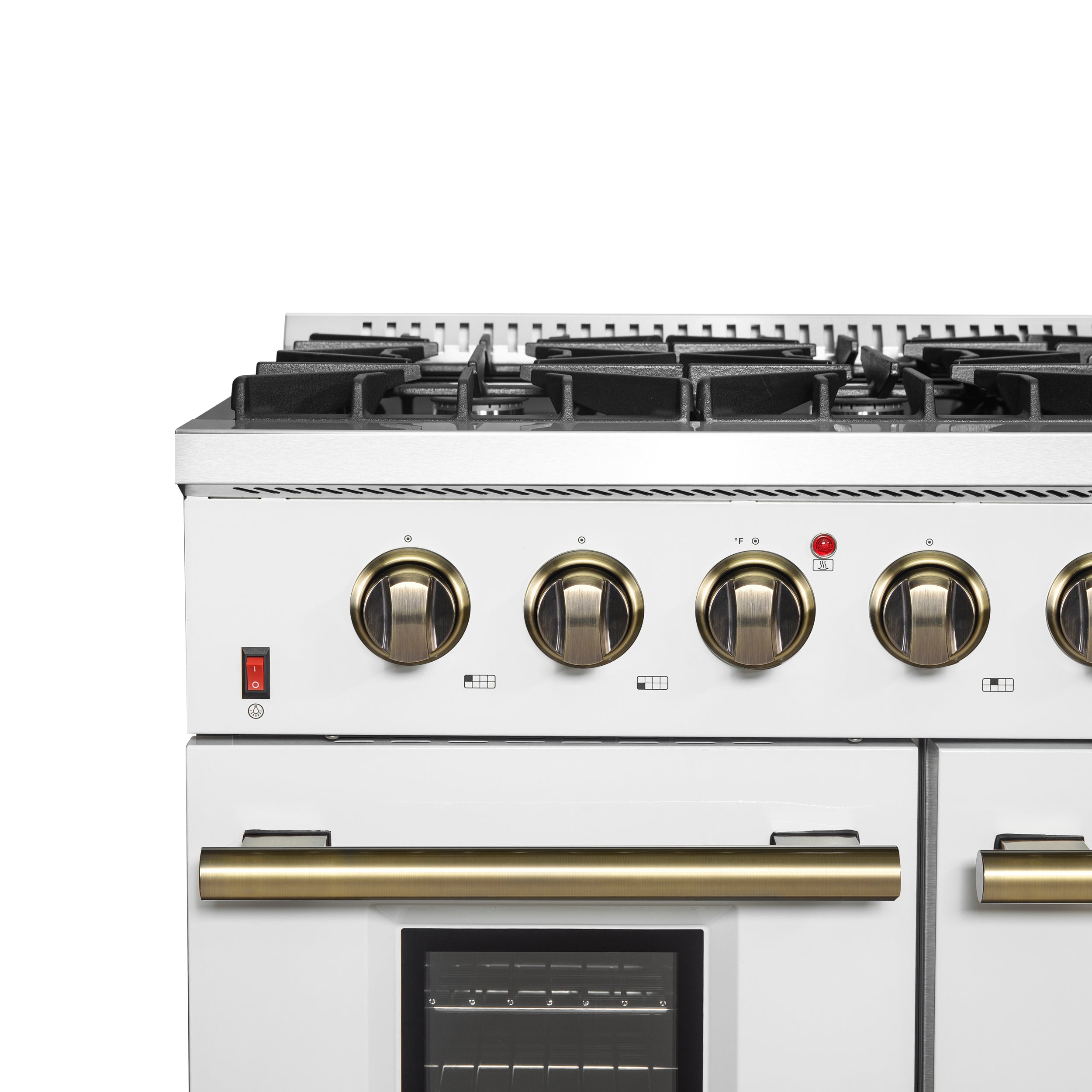Forno Galiano 48 in. 6.58 cu. ft. 8-Burner White Gas Range with Antique Brass Accents| FFSGS6244-48WHT