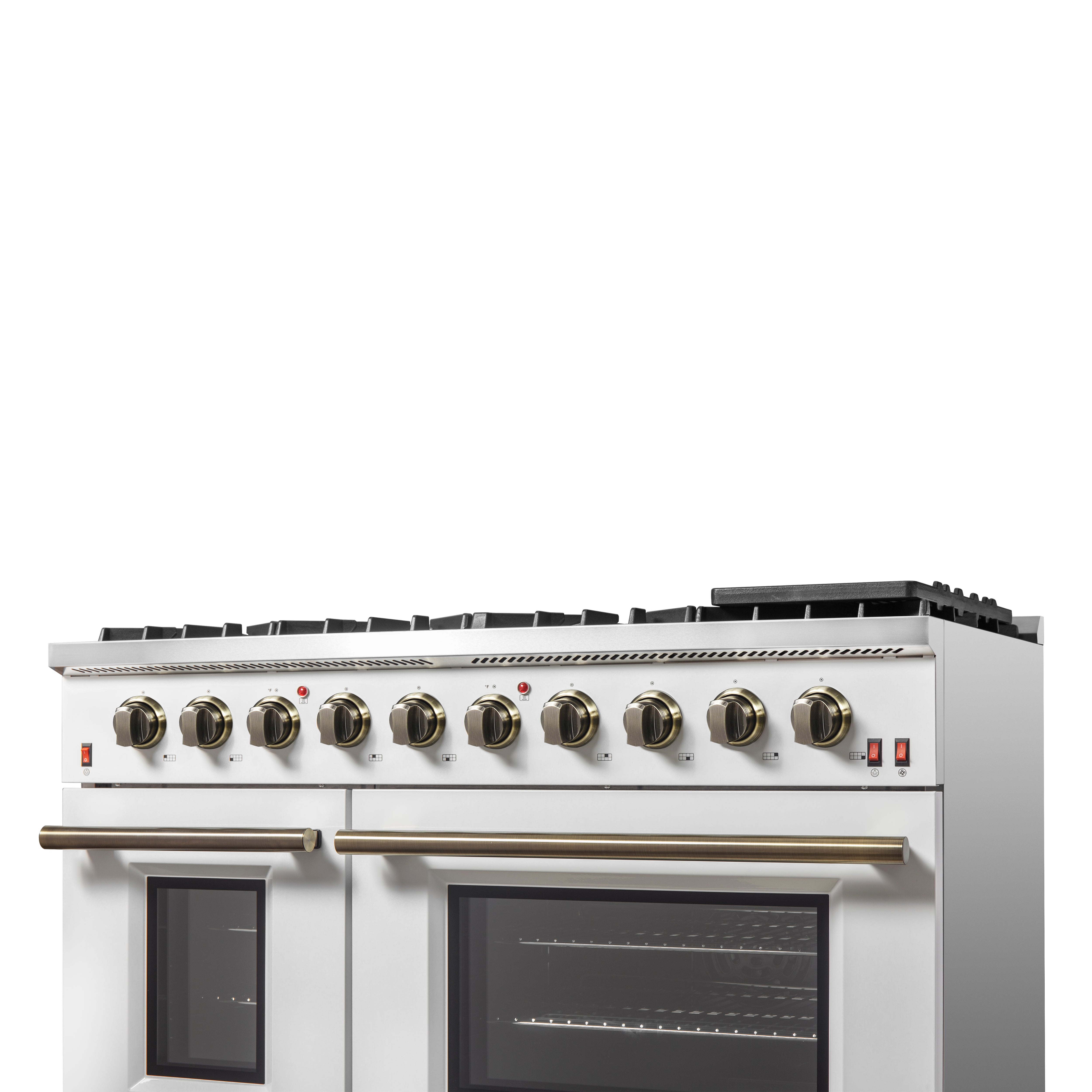 Forno Galiano 48 in. 6.58 cu. ft. 8-Burner White Gas Range with Antique Brass Accents| FFSGS6244-48WHT