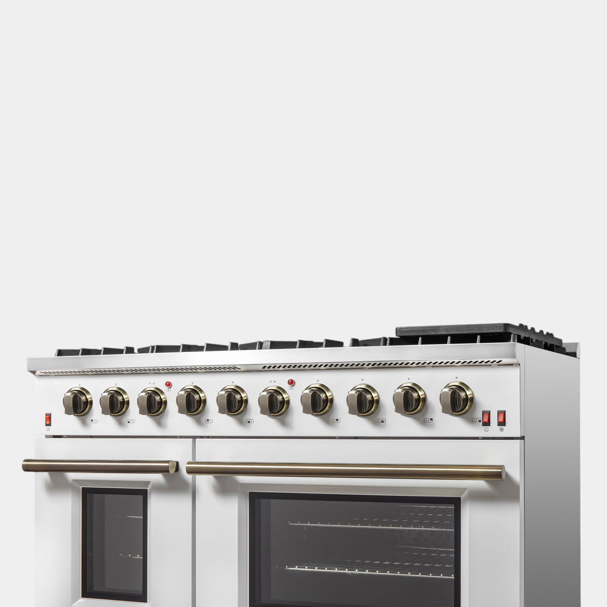 Forno Galiano 48 in. 6.58 cu. ft. 8-Burner White Gas Range with Antique Brass Accents| FFSGS6244-48WHT