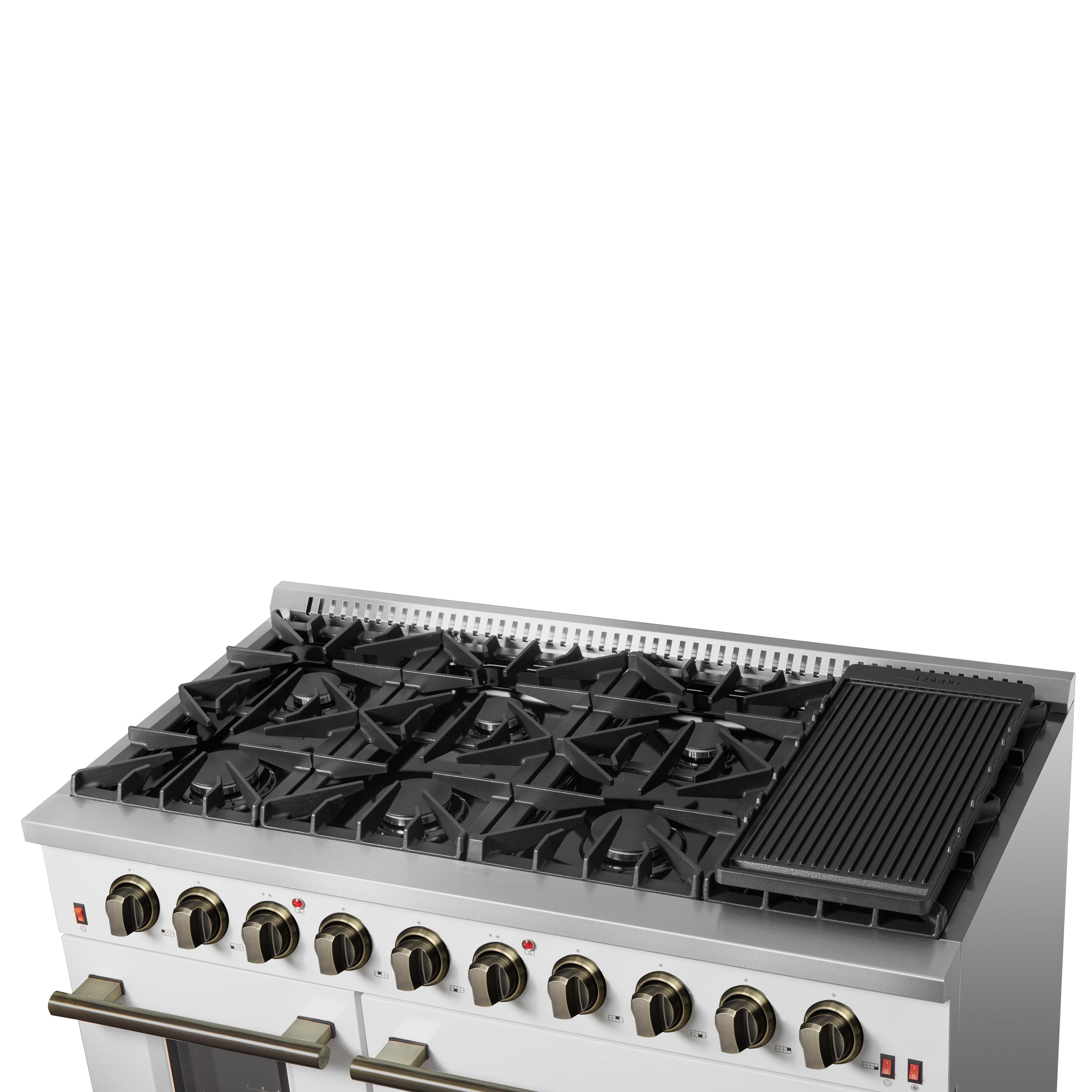 Forno Galiano 48 in. 6.58 cu. ft. 8-Burner White Gas Range with Antique Brass Accents| FFSGS6244-48WHT