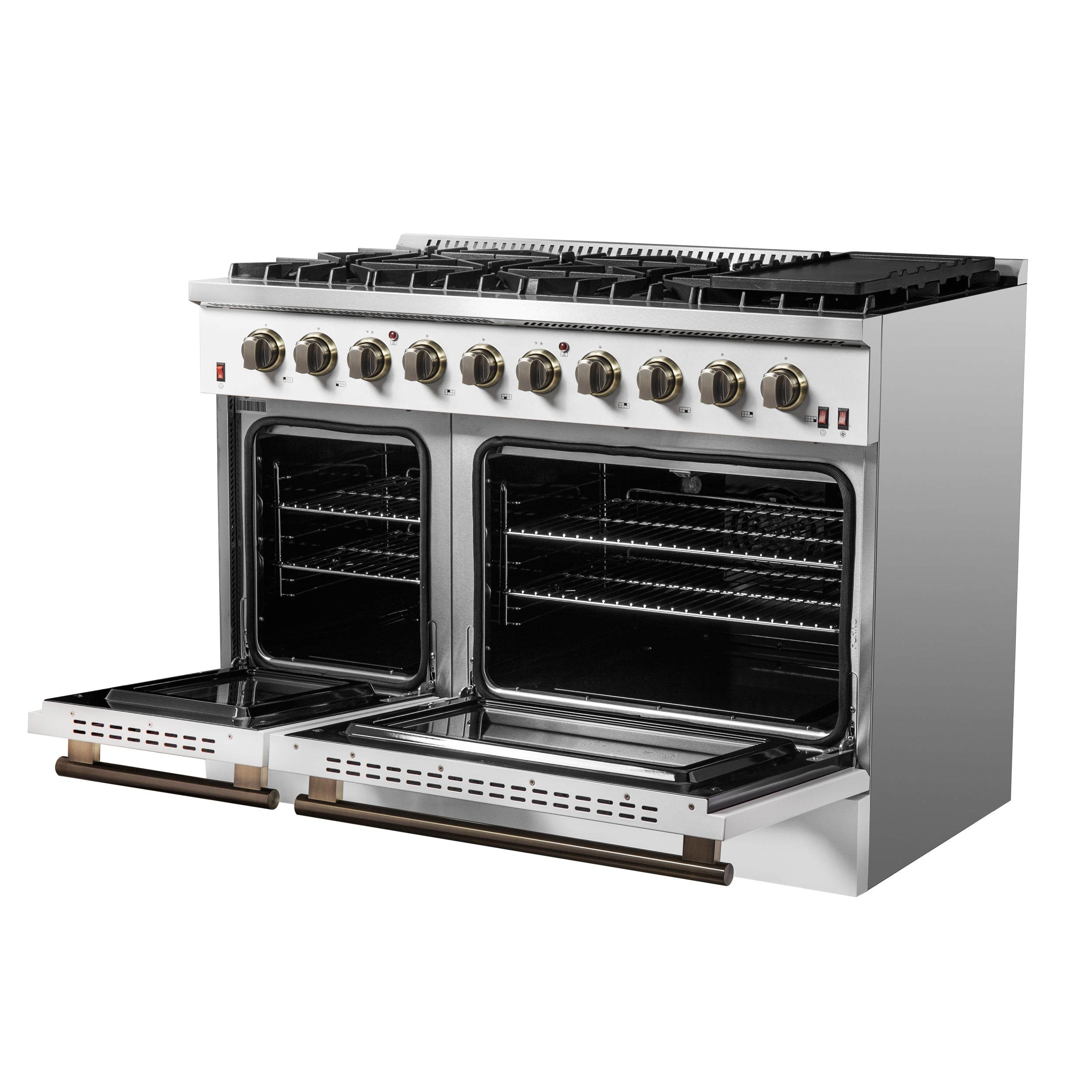 Forno Galiano 48 in. 6.58 cu. ft. 8-Burner White Gas Range with Antique Brass Accents| FFSGS6244-48WHT