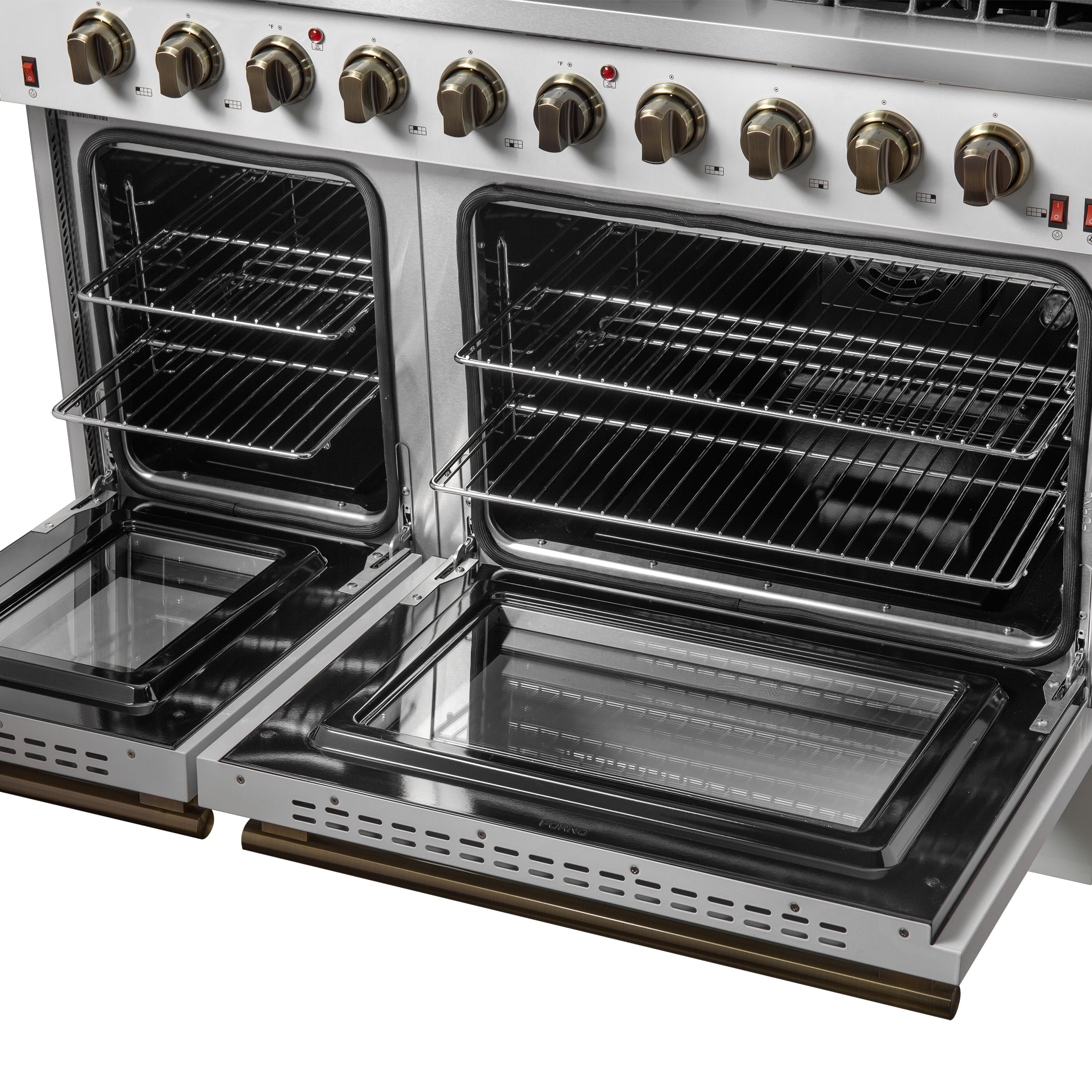 Forno Galiano 48 in. 6.58 cu. ft. 8-Burner White Gas Range with Antique Brass Accents| FFSGS6244-48WHT