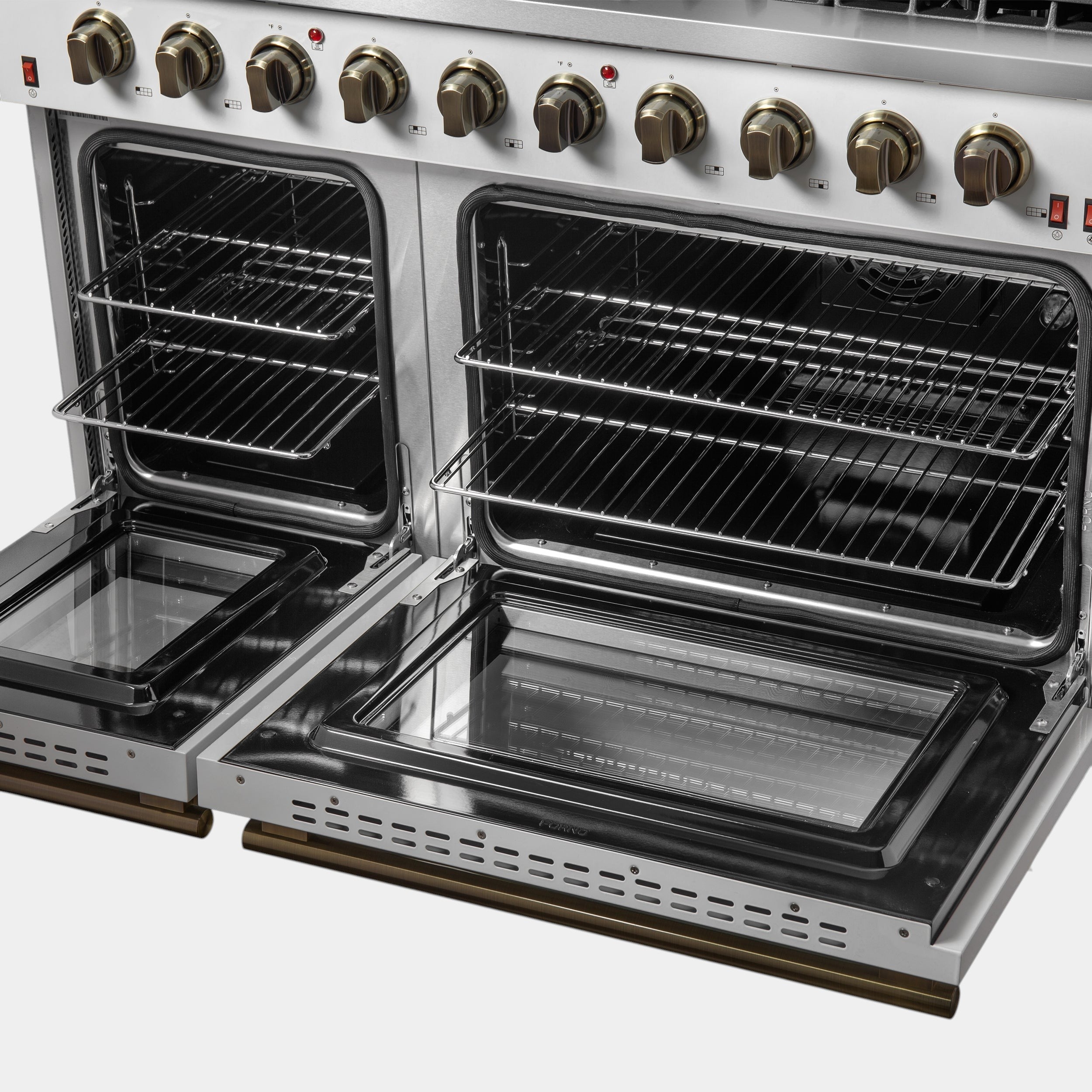 Forno Galiano 48 in. 6.58 cu. ft. 8-Burner White Gas Range with Antique Brass Accents| FFSGS6244-48WHT