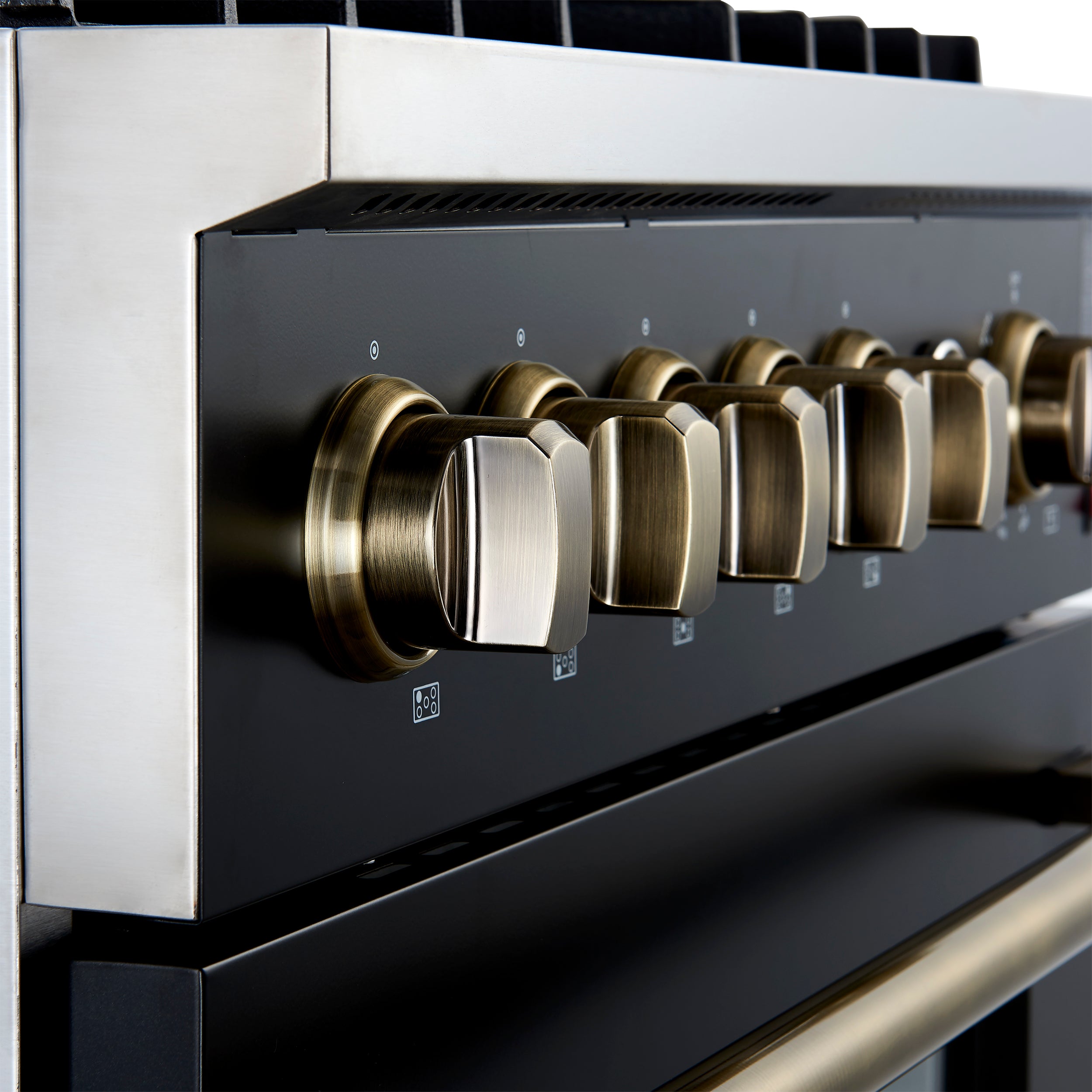 Forno Giovanni 30 in. 4.32 cu.ft. Black Gas Range with Antique Brass Accents, Griddle, and Air Fry | FFSGS6274-30BLK