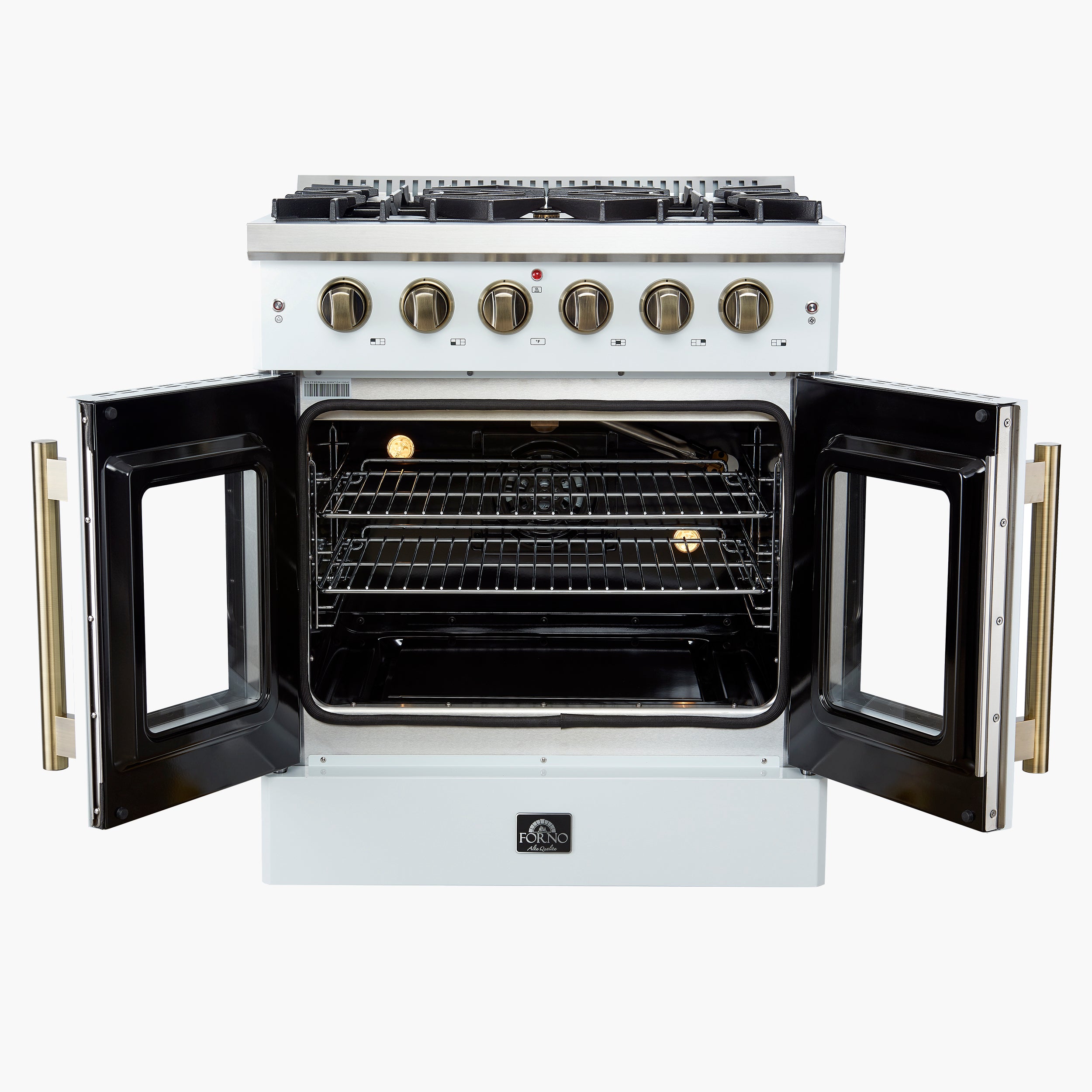Forno Galiano 30 in. 4.32 cu. ft. 5-Burner White Gas Range with Antique Brass Accents | FFSGS6444-30WHT