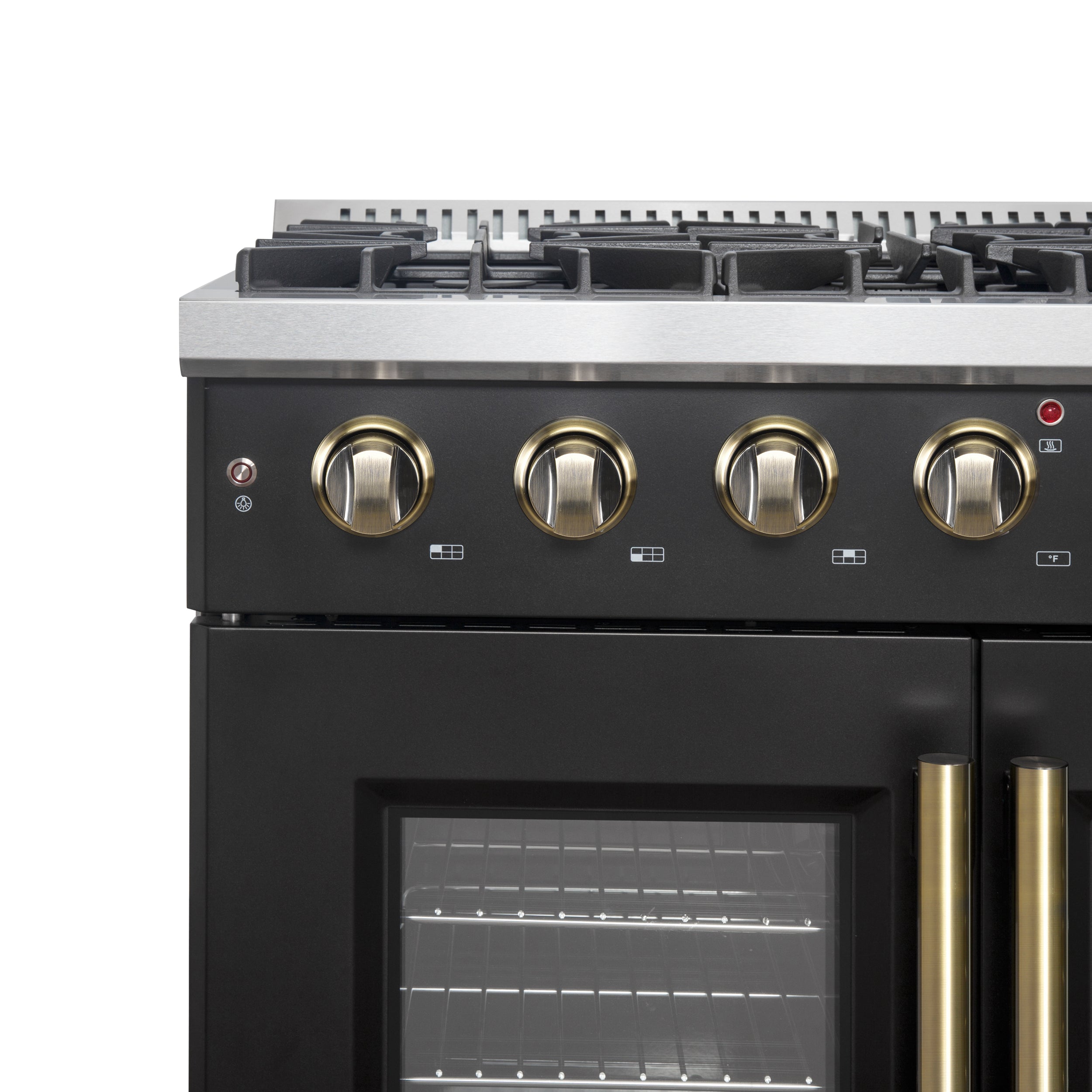Forno Galiano 36 in. 5.26 cu. ft. 6-Burner Black French Door Gas Range with Antique Brass Accents | FFSGS6444-36BLK