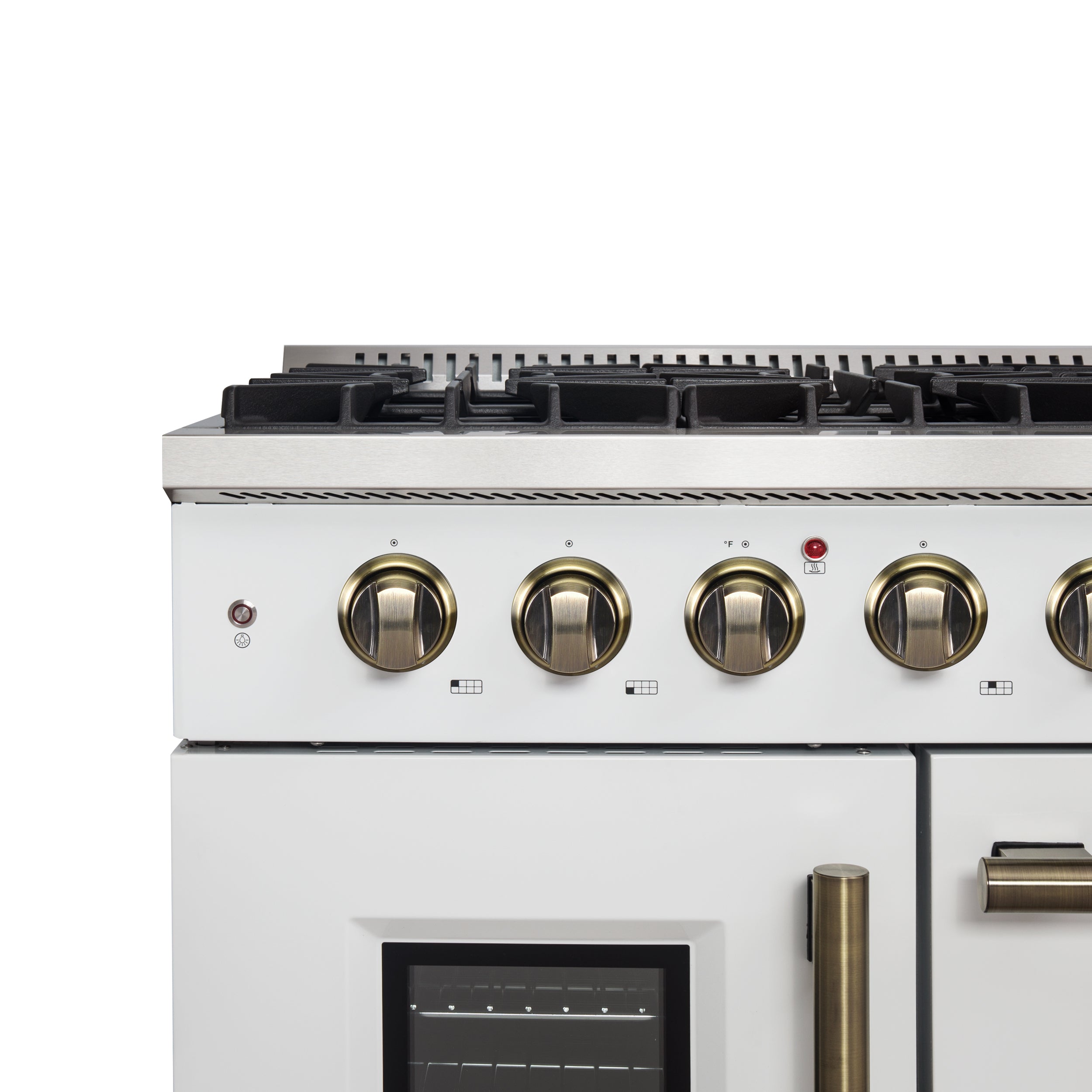 Forno Galiano 48 in. 6.58 cu. ft. 8-Burner White French Door Gas Range with Antique Brass Accents| FFSGS6444-48WHT