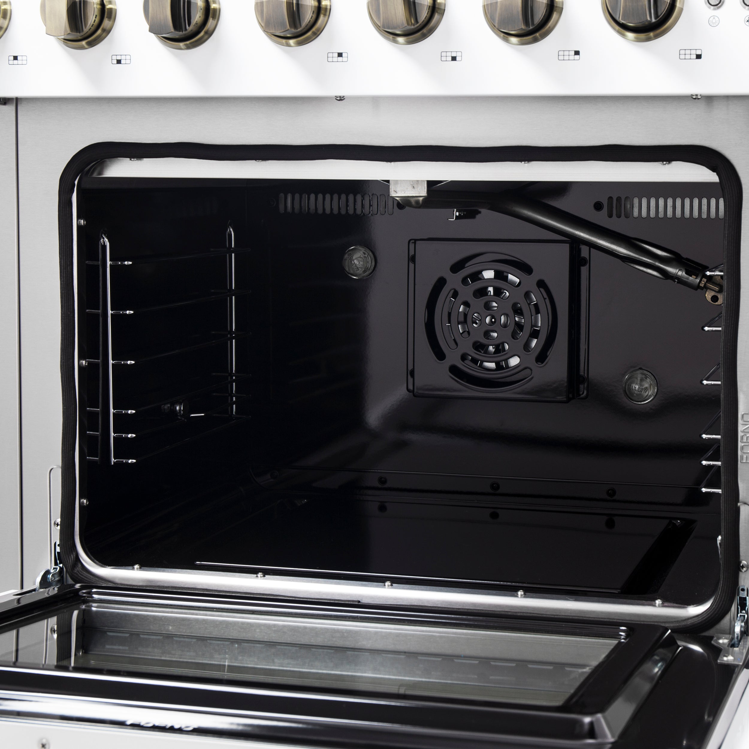 Forno Galiano 48 in. 6.58 cu. ft. 8-Burner White French Door Gas Range with Antique Brass Accents| FFSGS6444-48WHT