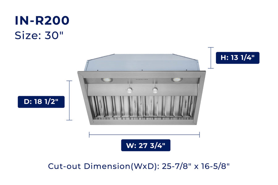 Hauslane Pro Style 30 in. 860 CFM Stainless Steel Insert Range Hood | IN-R200SS-30