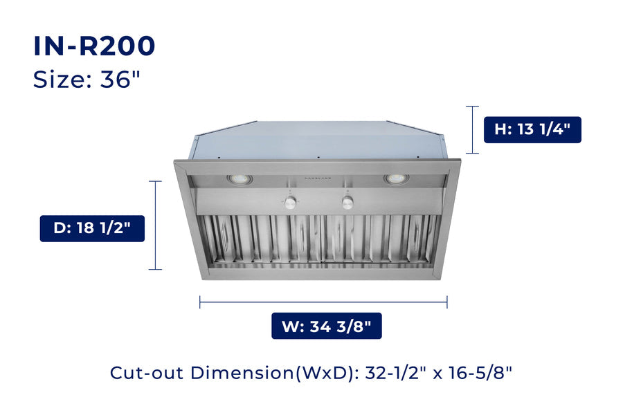 Hauslane Pro Style 36 in. 860 CFM Stainless Steel Insert Range Hood | IN-R200SS-36