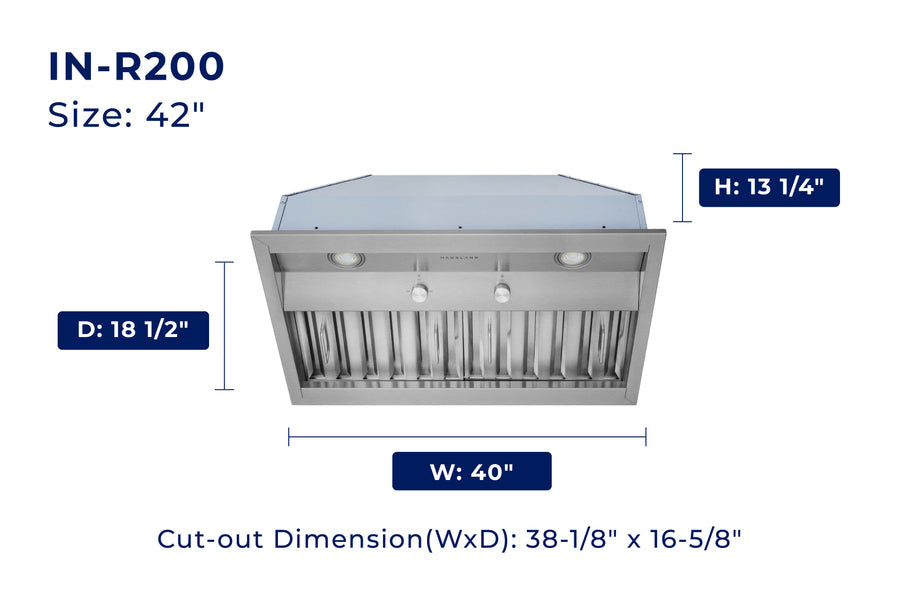 Hauslane Pro Style 42 in. 860 CFM Stainless Steel Insert Range Hood | IN-R200SS-42