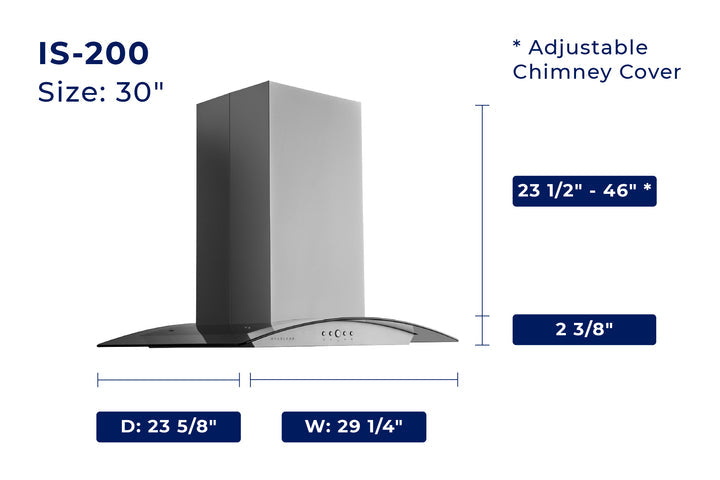 Hauslane Chef Series 30 in. 1000 CFM Stainless Steel Island Mount Range Hood | IS-200SS-30