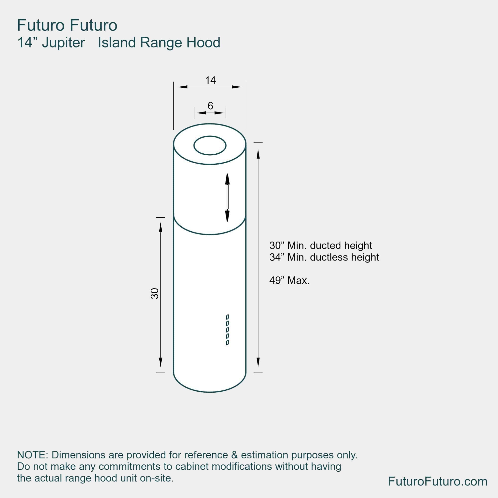 Futuro Jupiter 14 in. 940 CFM Stainless Steel Island Mount Range Hood With Color Options
