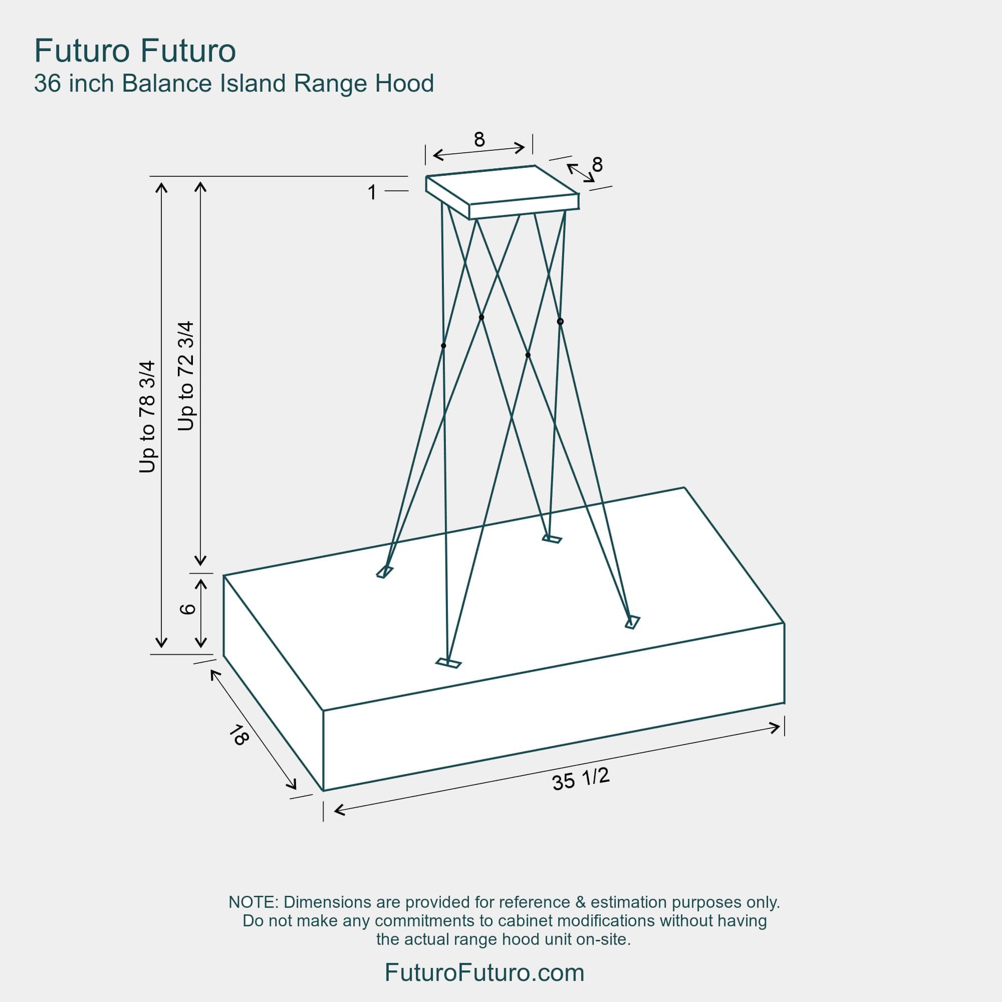 Futuro Balance 36 in. 940 CFM Island Mount Range Hood With Color Options